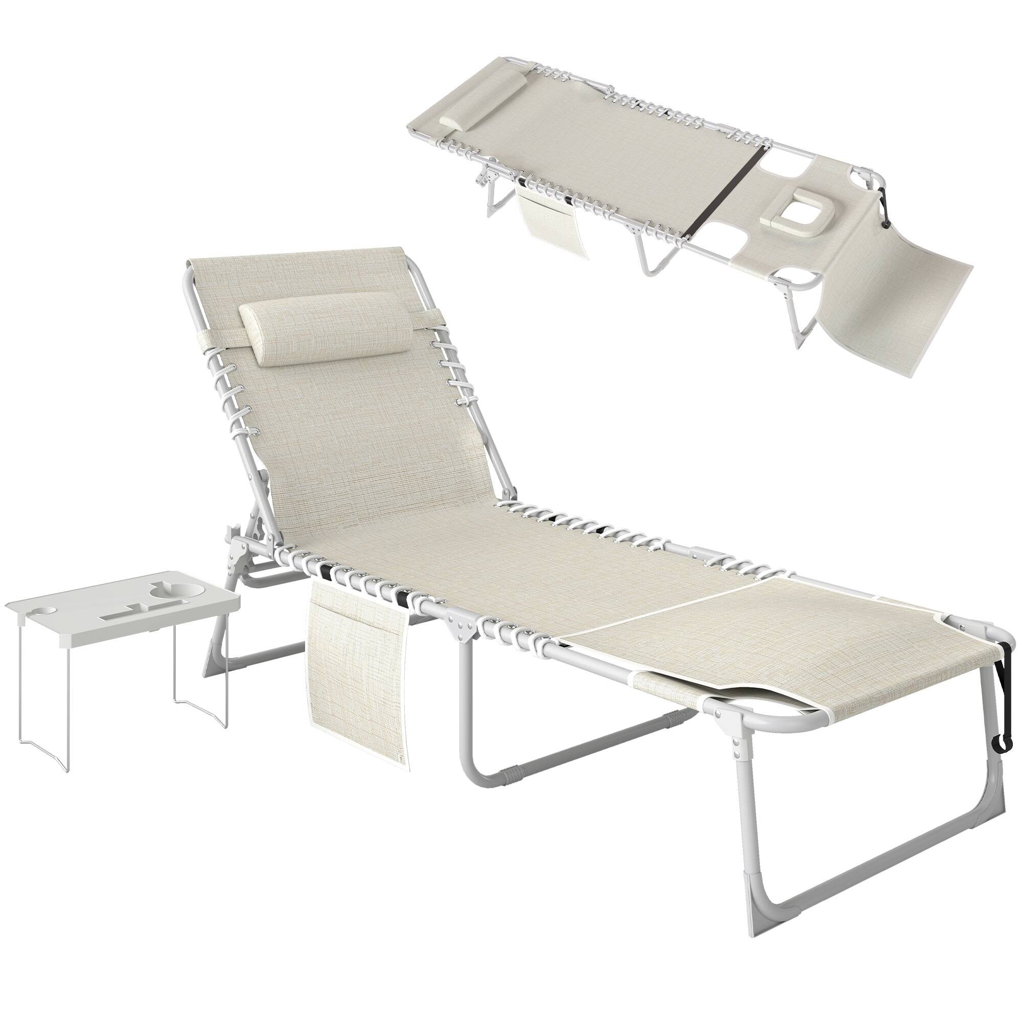 Front. Outsunny - Chair with Face Hole and Side Table - Beige.