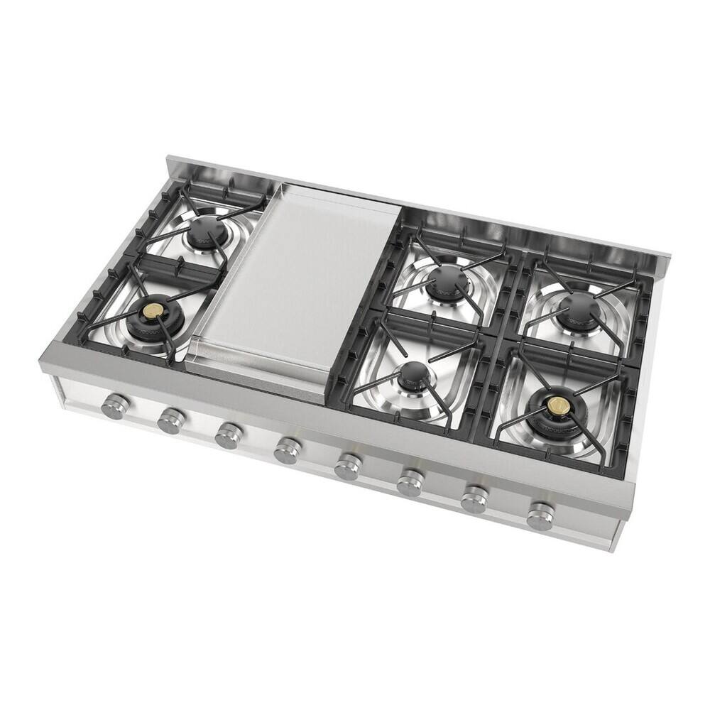 Alt View 2. ILVE - ILVE Professional Plus II Series 48 in. Gas Rangetop with 8 Sealed Burners + Griddle (Natural Gas, Satin Trim) - Stainless Steel.