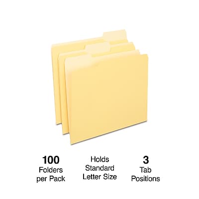 100 Folders per Pack  
Holds 3 Standard Tab Letter Size Positions
