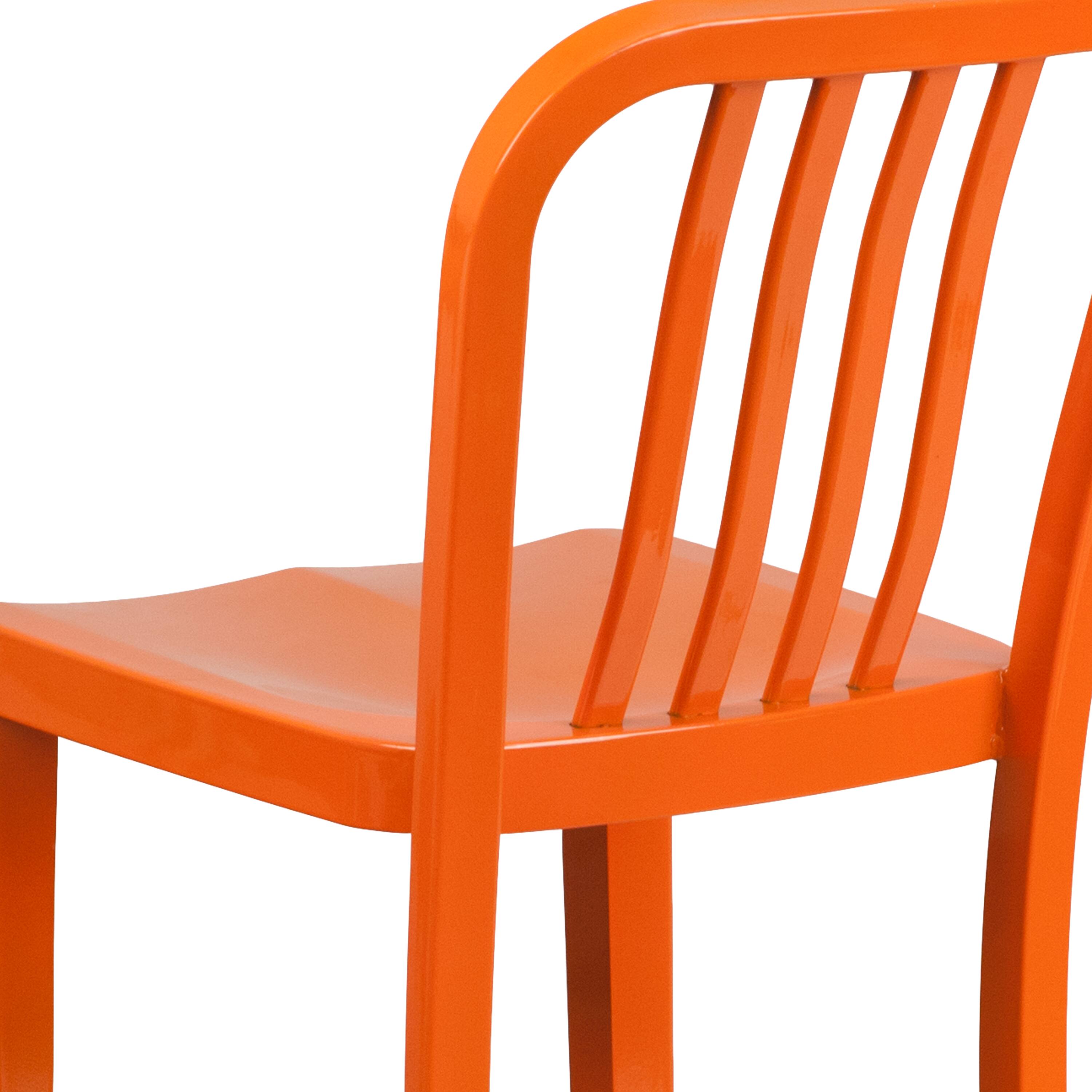 Alt View 8. Emma + Oliver - Commercial Grade 30"H Colorful Metal Indoor-Outdoor Vertical Slat Back Barstool - Orange.
