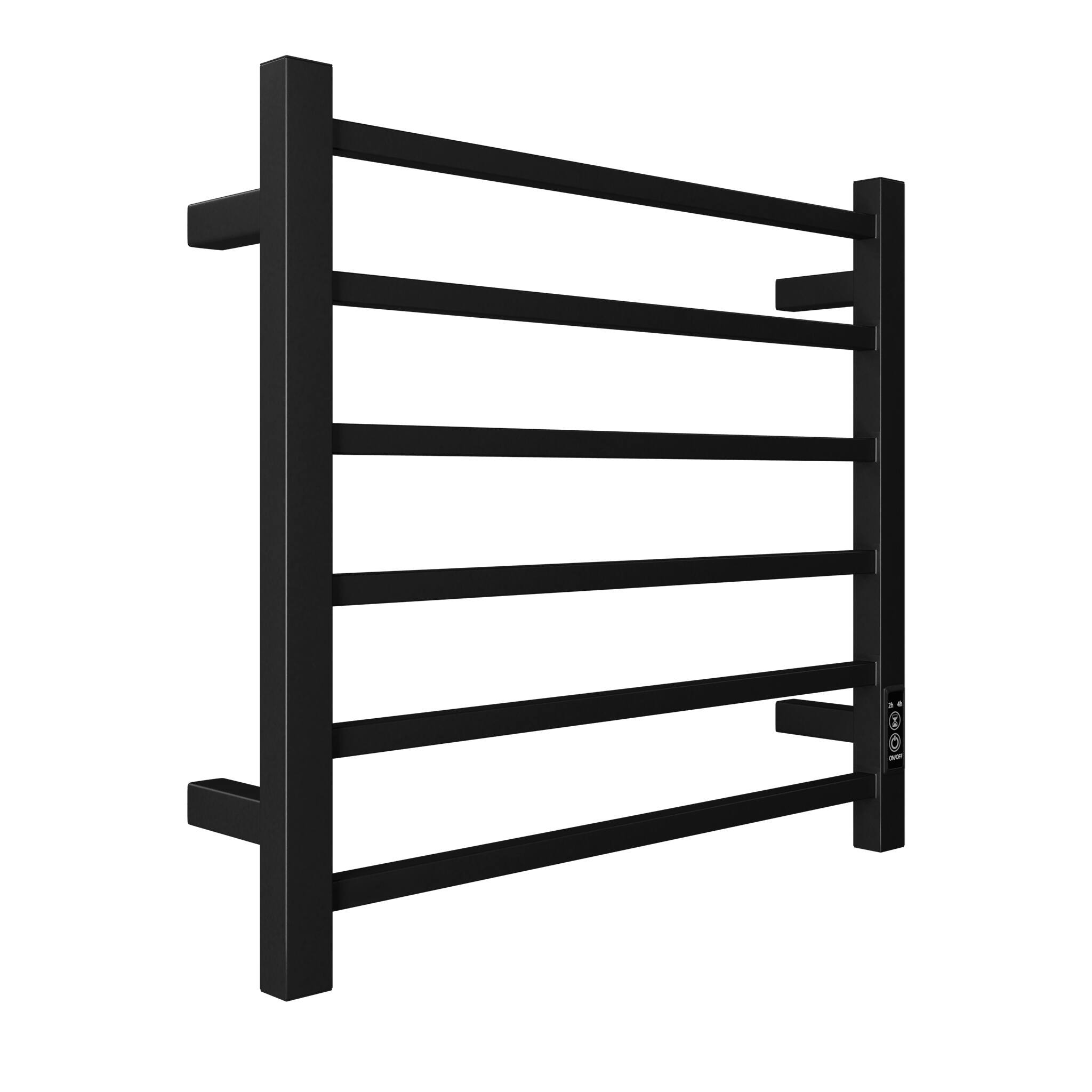 Back. COWLOWN - 6-Bar Electric Heated Towel Rack Wall Mount Plug-in Towel Warmer Matte Black w Timer - Matte Black.