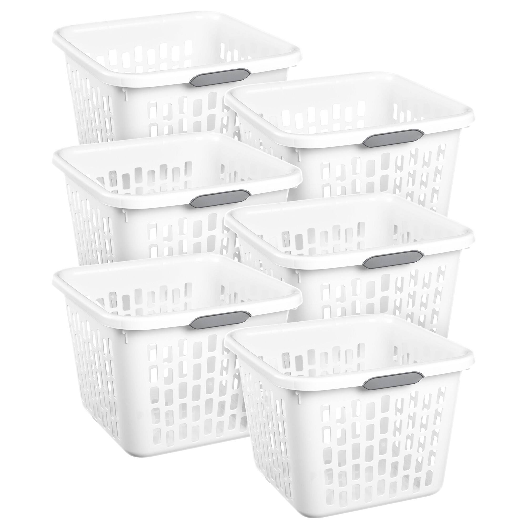 Front. Sterilite - Sterilite Laundry Basket, 1.5 Bushel Plastic Hamper with Handles, White, 6 Pack - White.