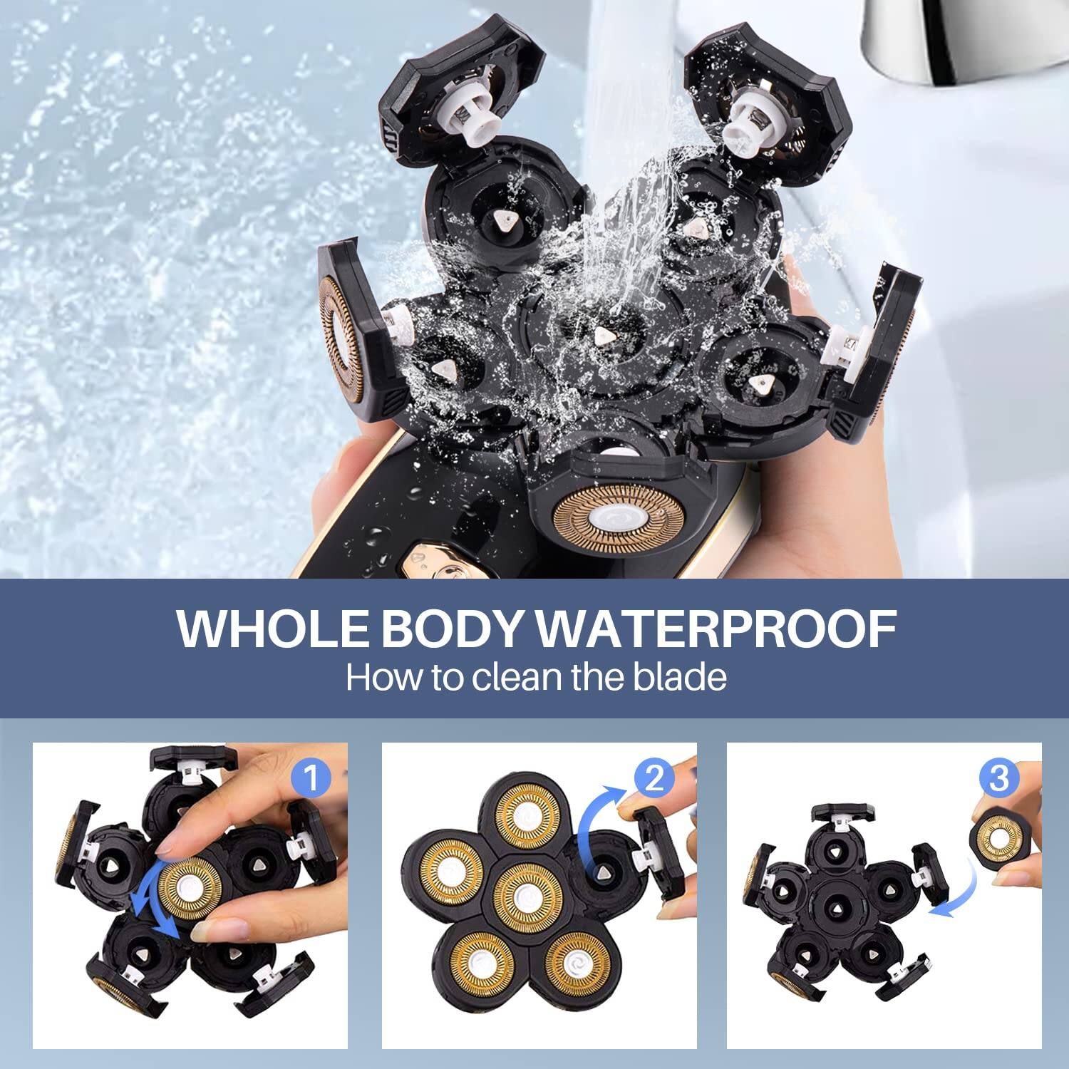 WHOLE BODY WATERPROOF  
How to clean the blade  

1  
2  
3