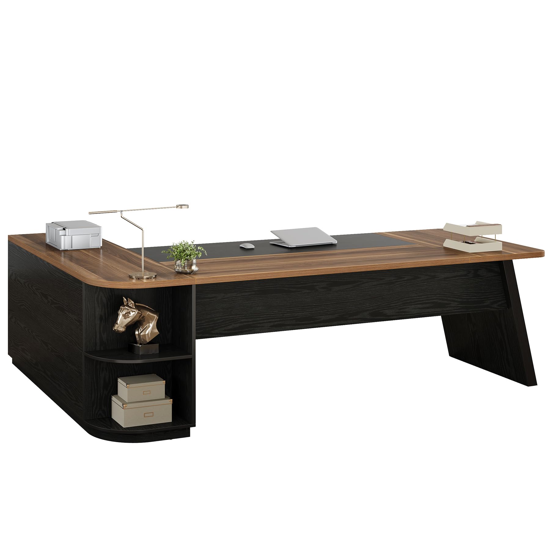 Alt View 5. Tribesigns - 79" Executive Desk, Large Office Desk with Cabinet, L-Shaped - Brown.