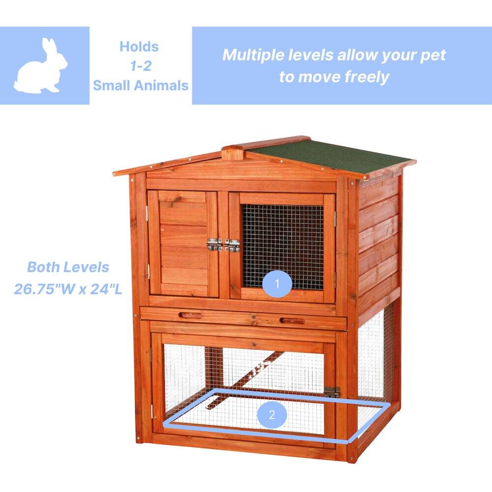 Holds 1-2 Small Animals  
Multiple levels allow your pet to move freely  
Both Levels 26.75"W x 24"L