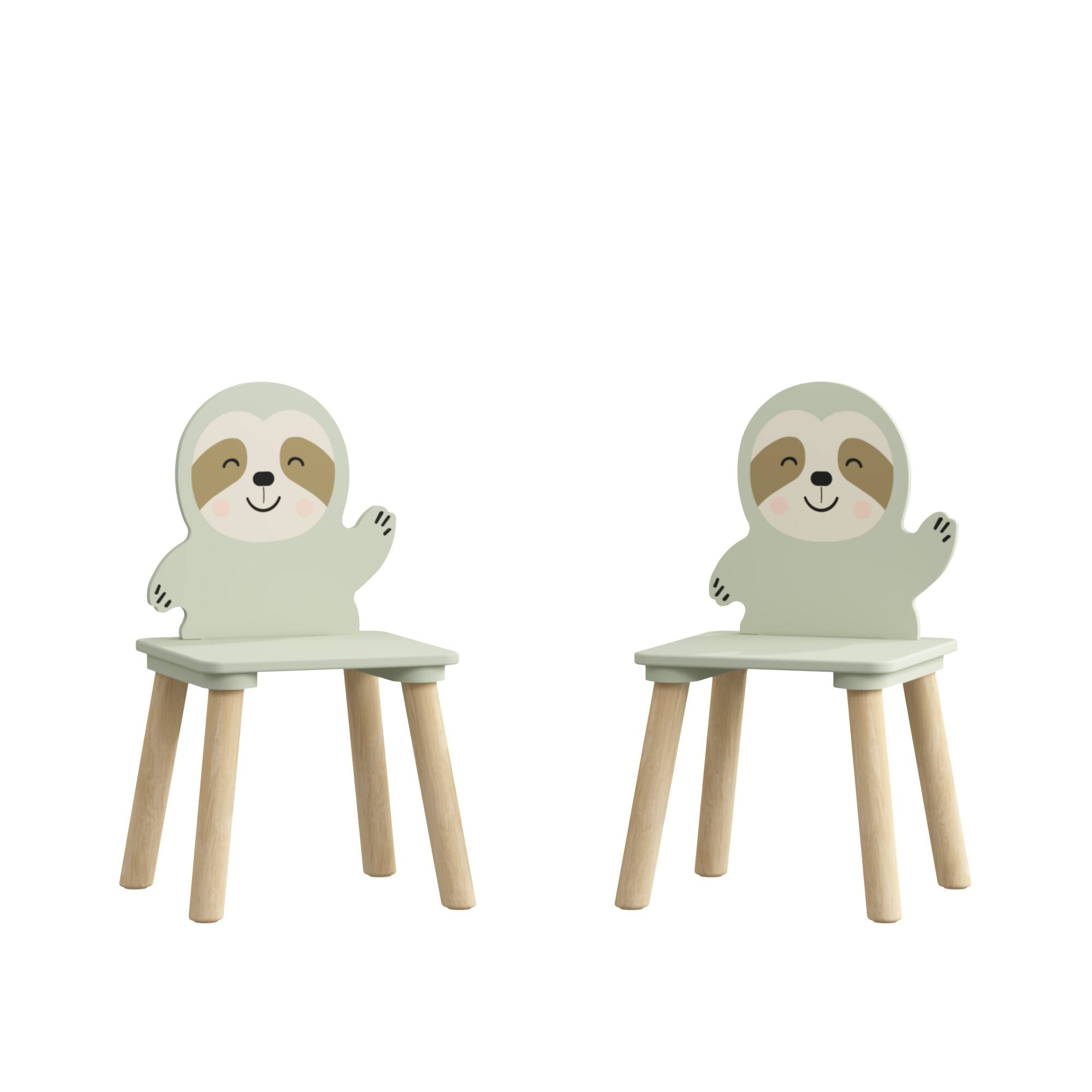 Alt View 8. Tiramisubest - Kids Table and Chair Set with 2 Cute Sloth Chairs,Wooden Toddler Activity Table,Cute Animal Design Play & Study Set - Natural Wood,Sage Green.