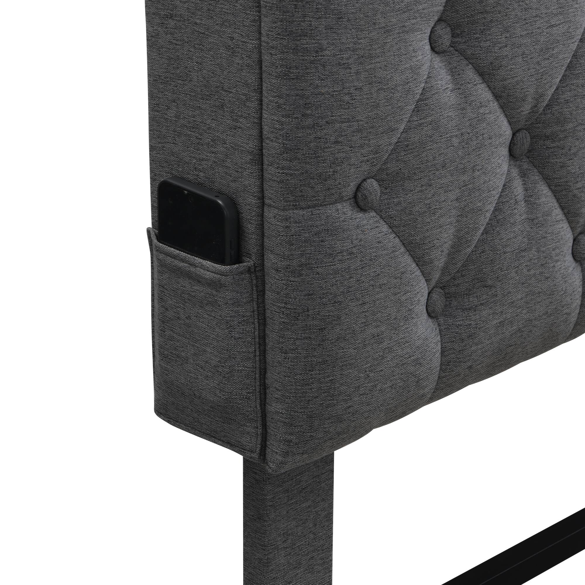 Alt View 6. GOODSILO - Queen-Size Upholstered Platform Bed Frame with Modern Button-Tufted Headboard and USB Charging Ports - Dark Gray.