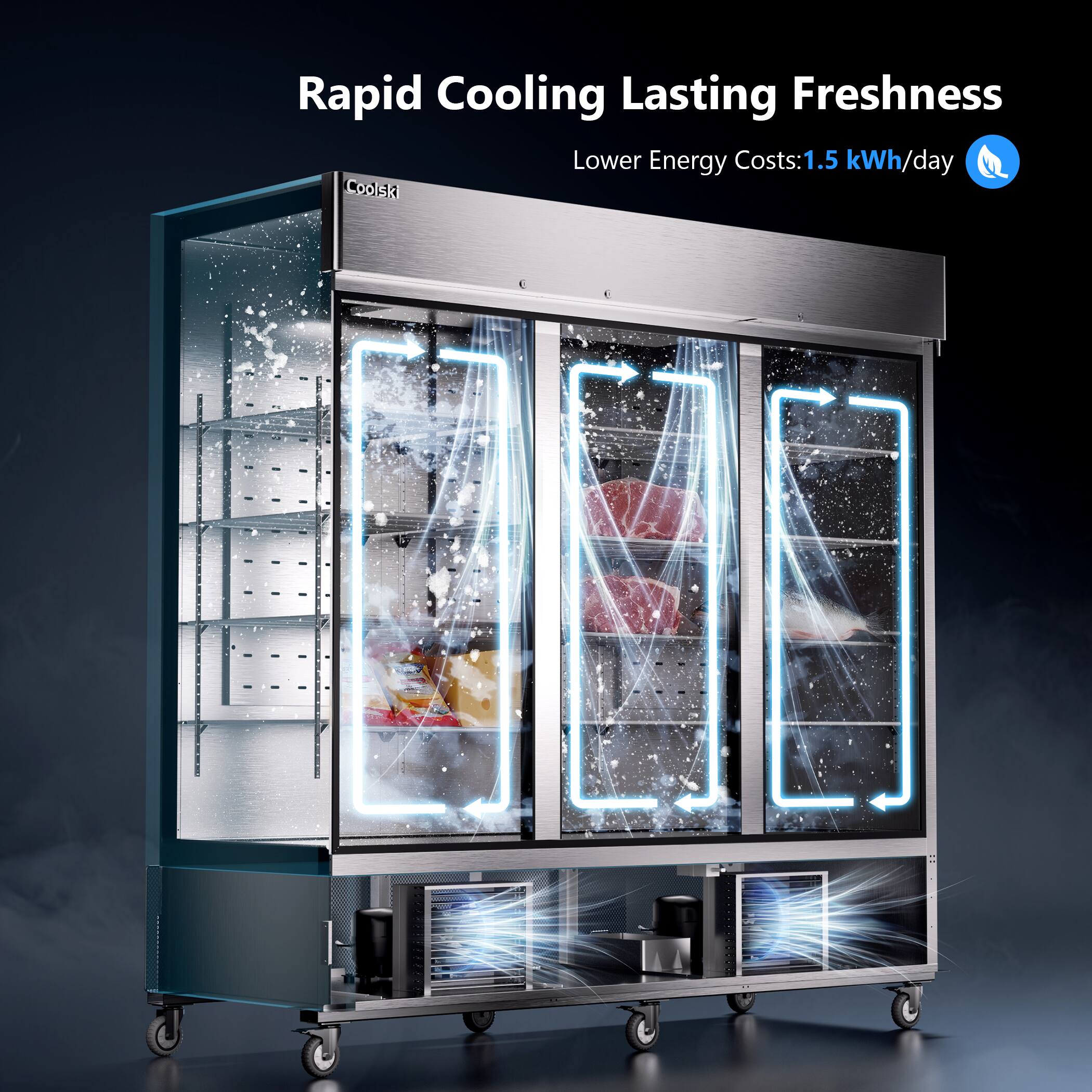 Rapid Cooling Lasting Freshness  
Lower Energy Costs: 1.5 kWh/day