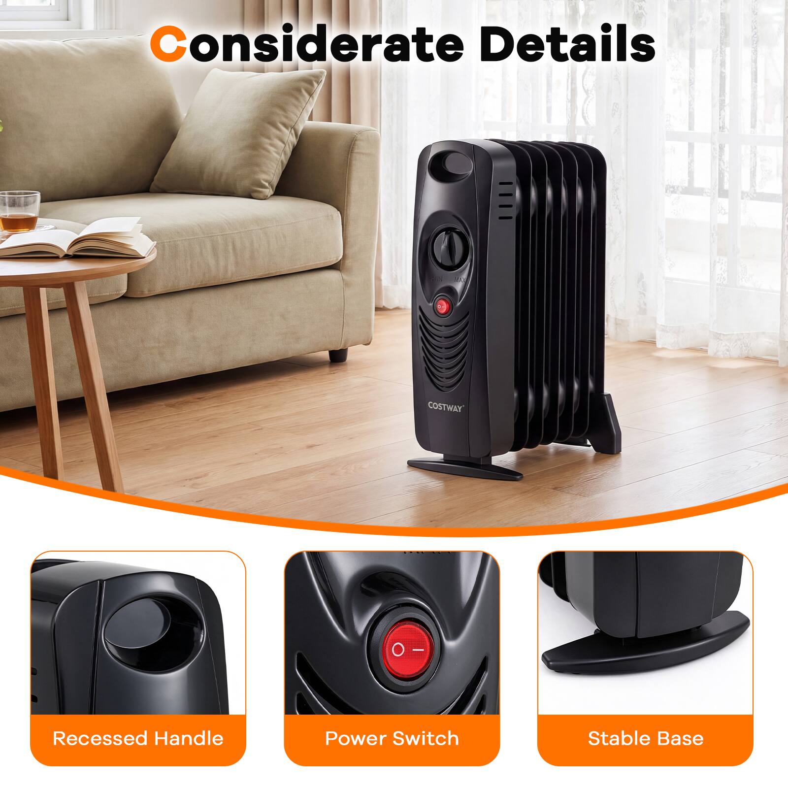 Considerate Details

MAX
COSTWAY

- Recessed Handle
- Power Switch
- Stable Base