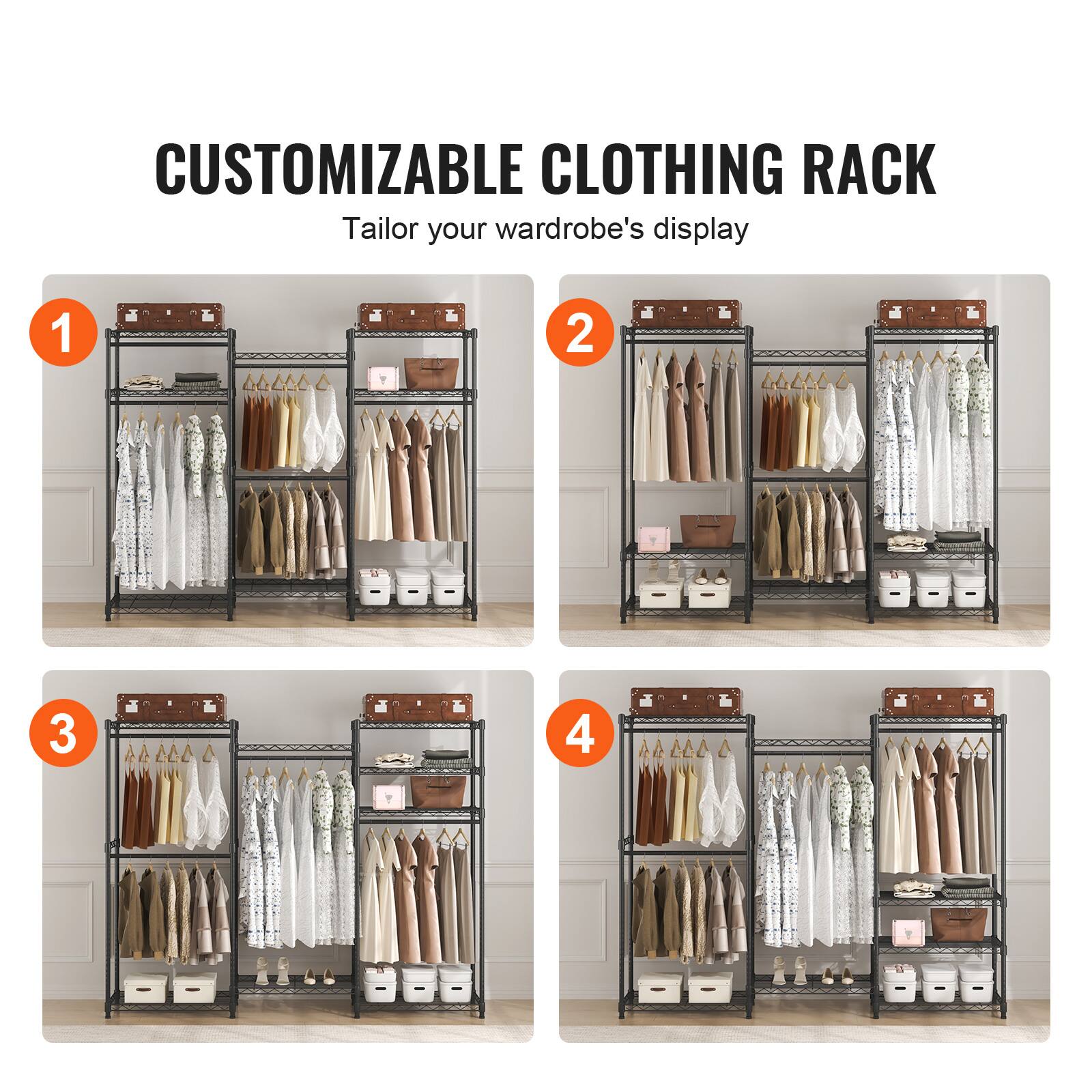 CUSTOMIZABLE CLOTHING RACK Tailor your wardrobe's display 1 2 3 4 4L0C A