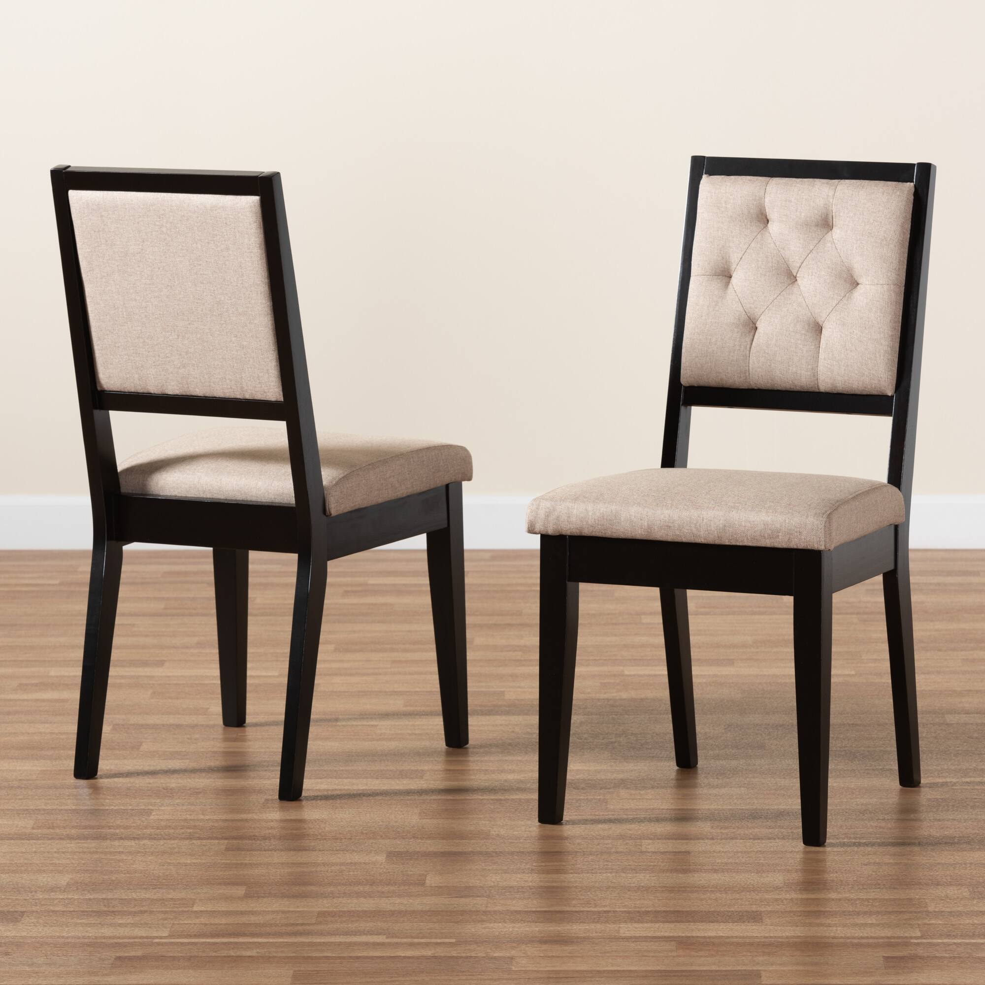 Alt View 4. Baxton Studio - Gideon Modern Fabric Upholstered and Finished Wood 2-Piece Dining Chair Set - Sand/Dark Brown.