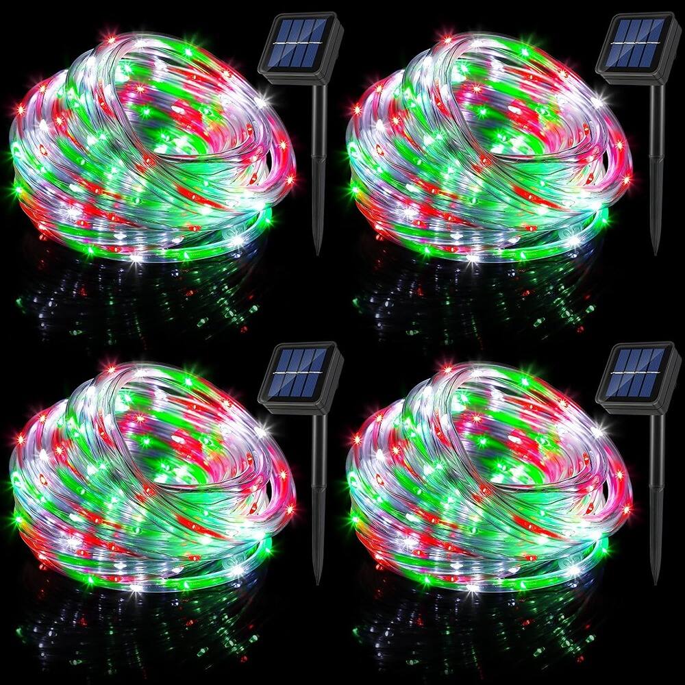 Front. RTMB - 33-foot, 100-LED, 8-mode Solar Rope Lights (Red, Green, White, 4-Pack) - Red, Green, White.
