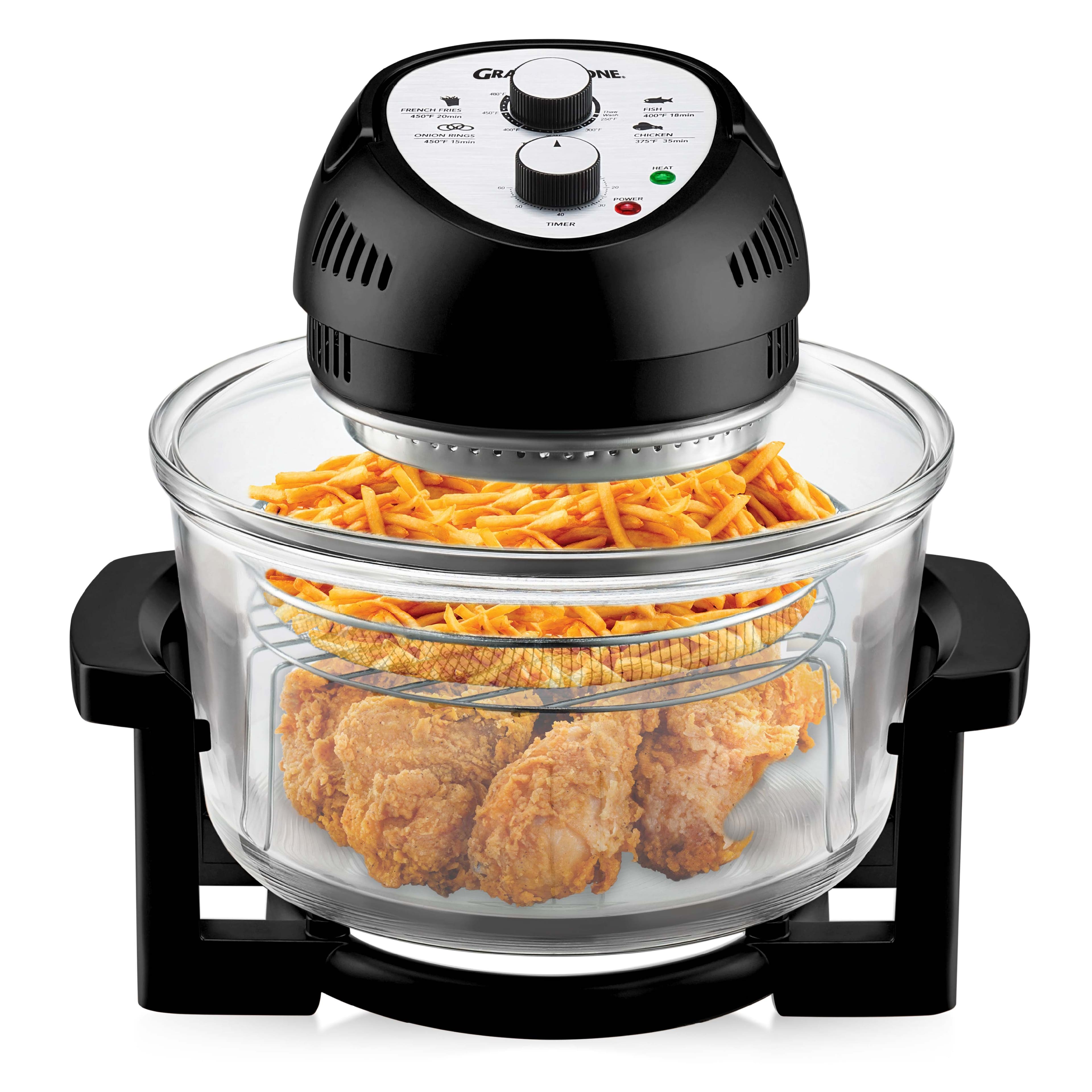 Front. Granitestone - 16Qt Large Countertop Glass Air Fryer Non Toxic Family Sized Oven Cooker - Black.