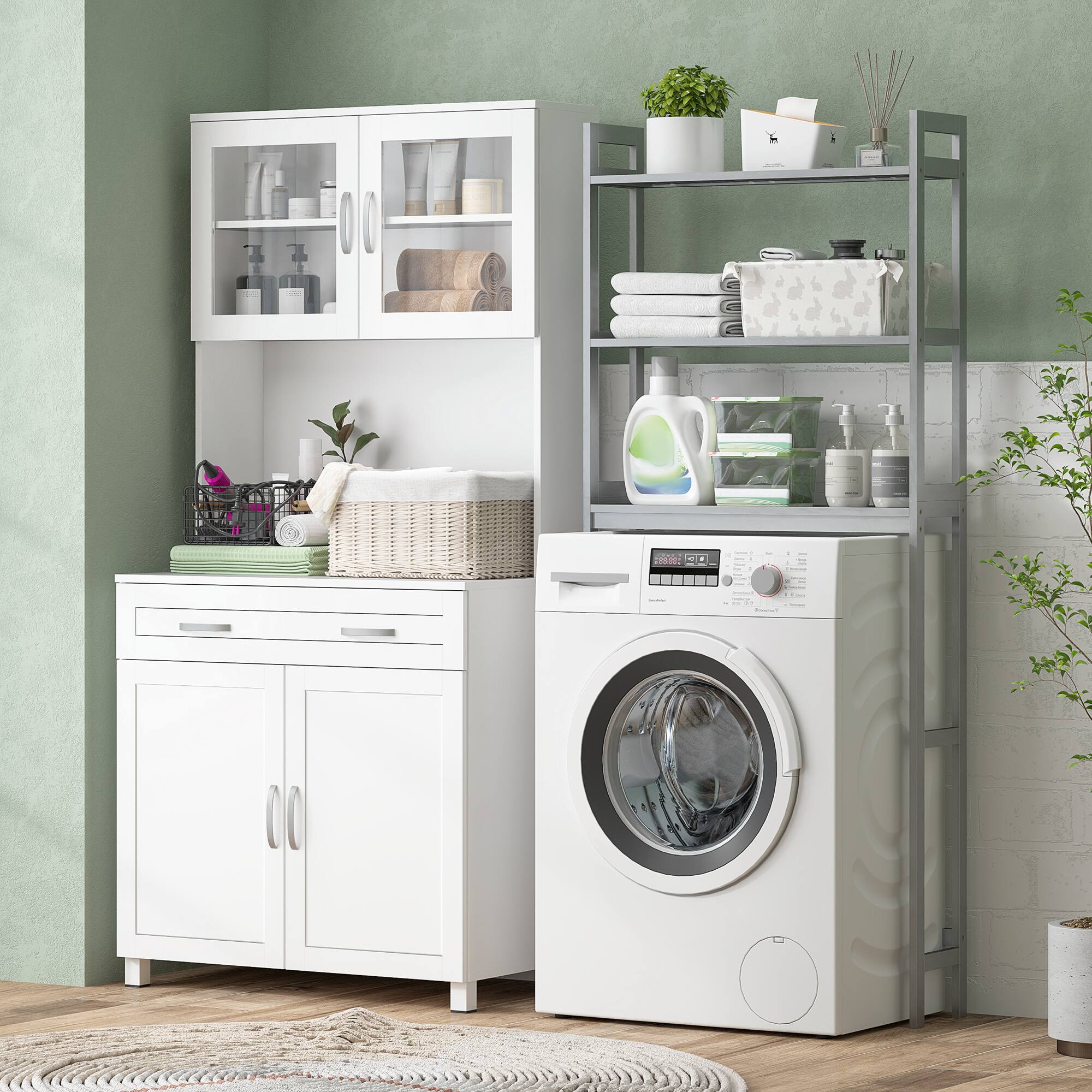 Alt View 8. Homcom - 67" Pantry Cabinet, Modern Kitchen Hutch, Freestanding Storage Cabinet with Glass Doors, Adjustable Shelves and Drawers - White.