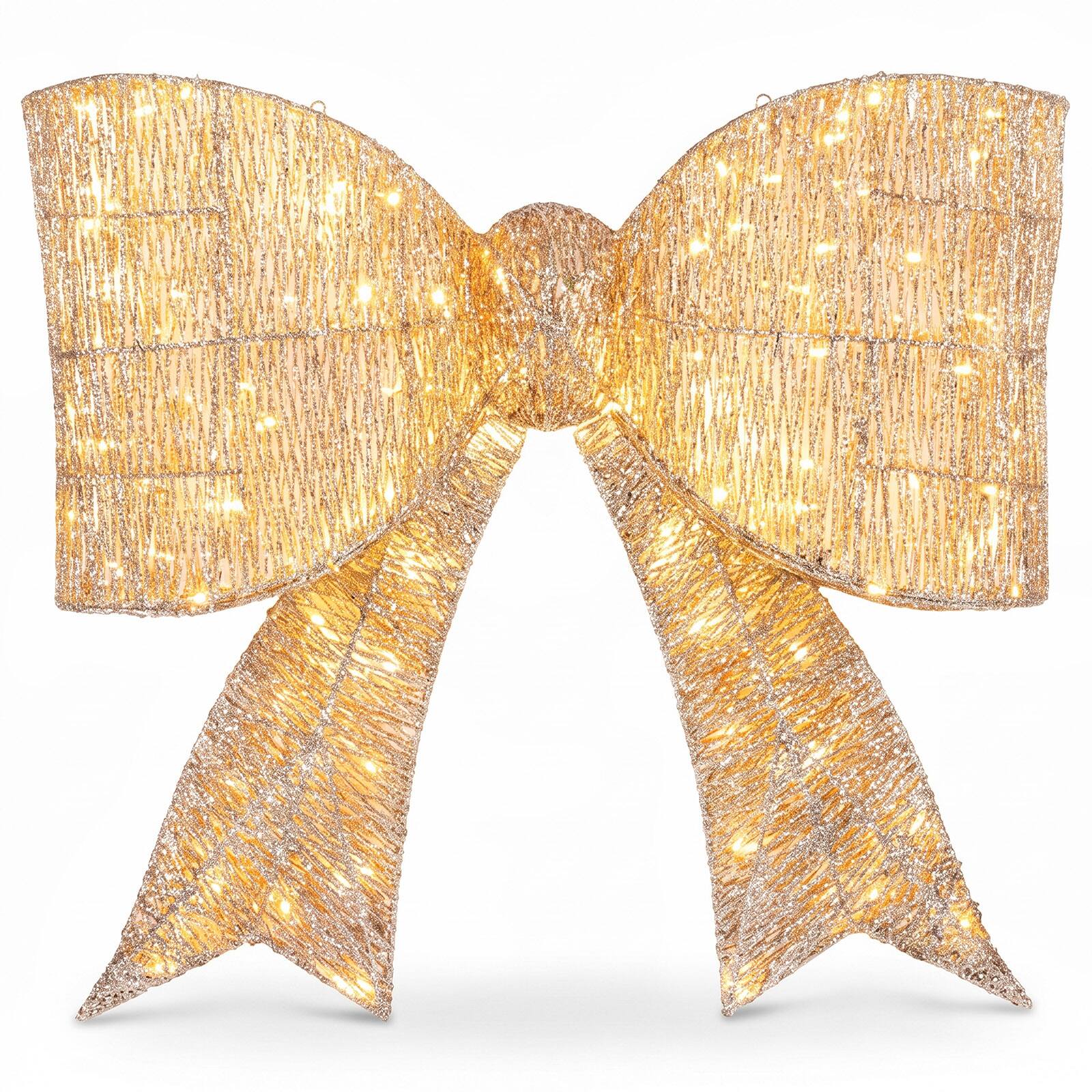 Front. Costway - Costway 1 PCS 30" Christmas Lighted Bow Decoration,120 Pre-Lit Warm White LED Lights for Porch - Golden.
