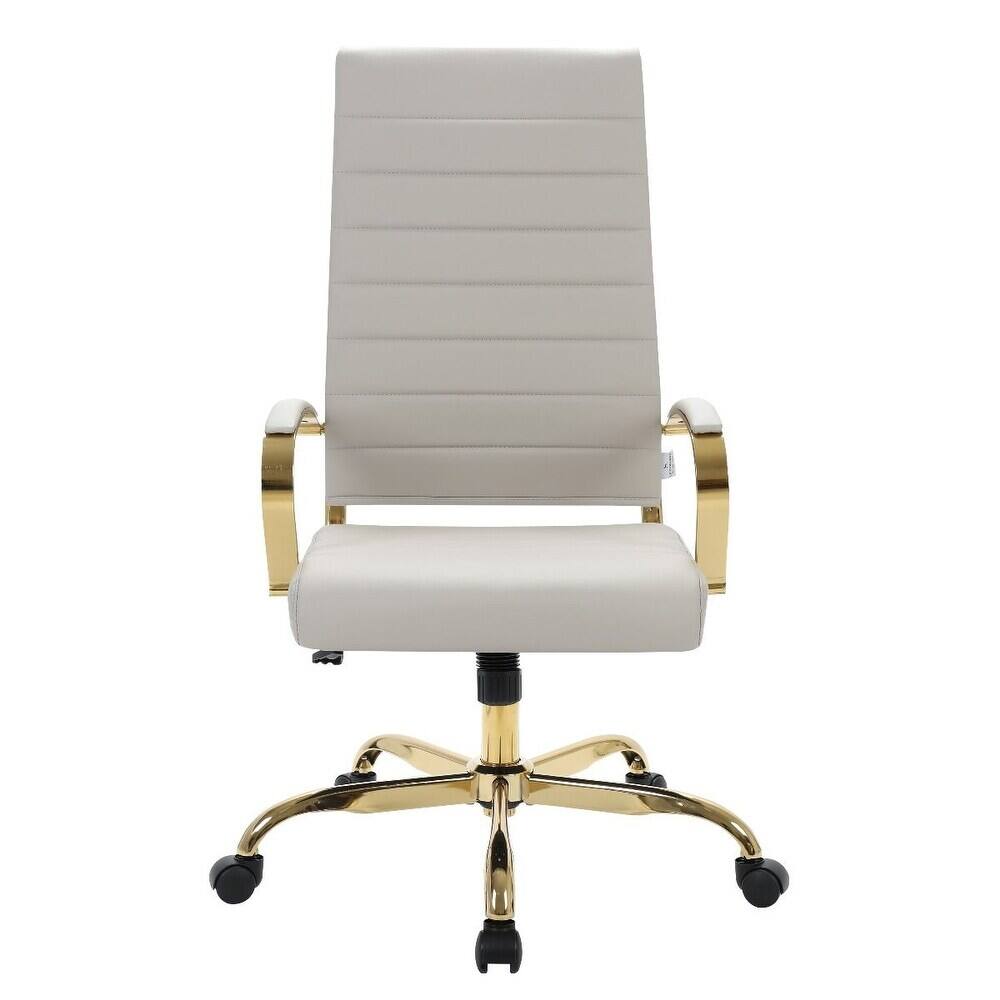 Alt View 3. LeisureMod - Set of 2 Benmar High-Back Leather Conference Desk Office Chair with Gold Frame, Adjustable, Swivel and Tilt - Tan.