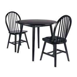 Winsome Wood - Moreno 3-Pc Set, Drop Leaf Table with Windsor Chairs - Black