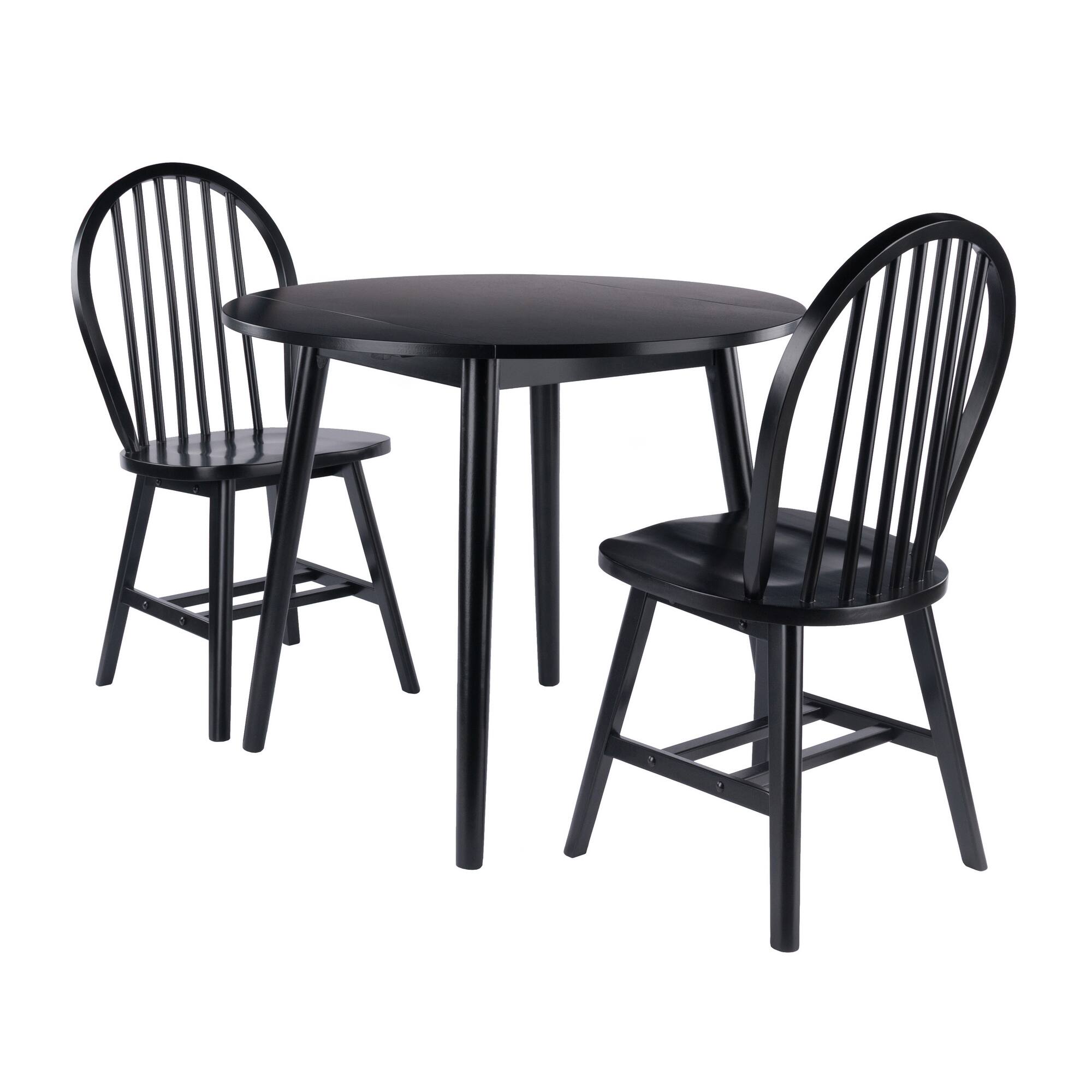 Winsome Wood - Moreno 3-Pc Set, Drop Leaf Table with Windsor Chairs - Black