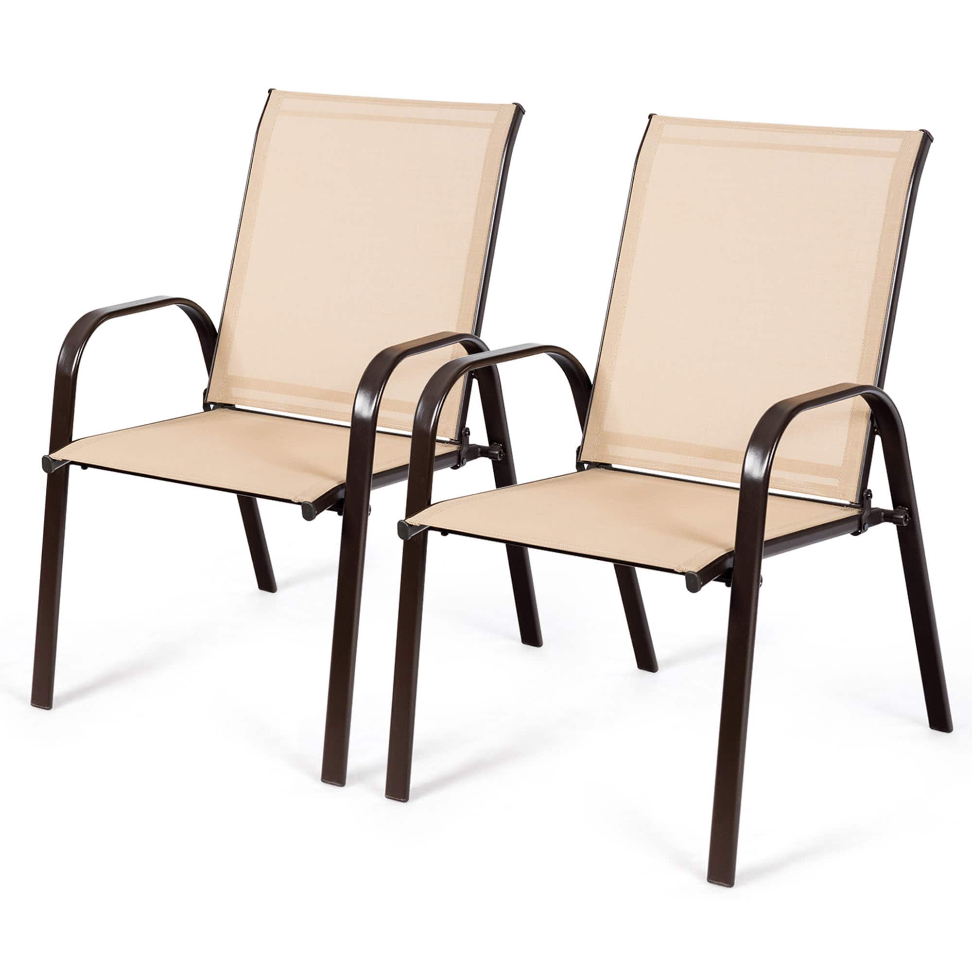 Gymax - Set of 2 Patio Chairs Dining Chairs w/ Steel Frame Yard Outdoor - Beige