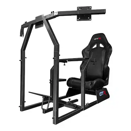 Front. GTR Simulator - GTR Simulator GTA Model Black Frame Triple Monitor Stand Adjustable Black Seat Simulator Cockpit - Black.