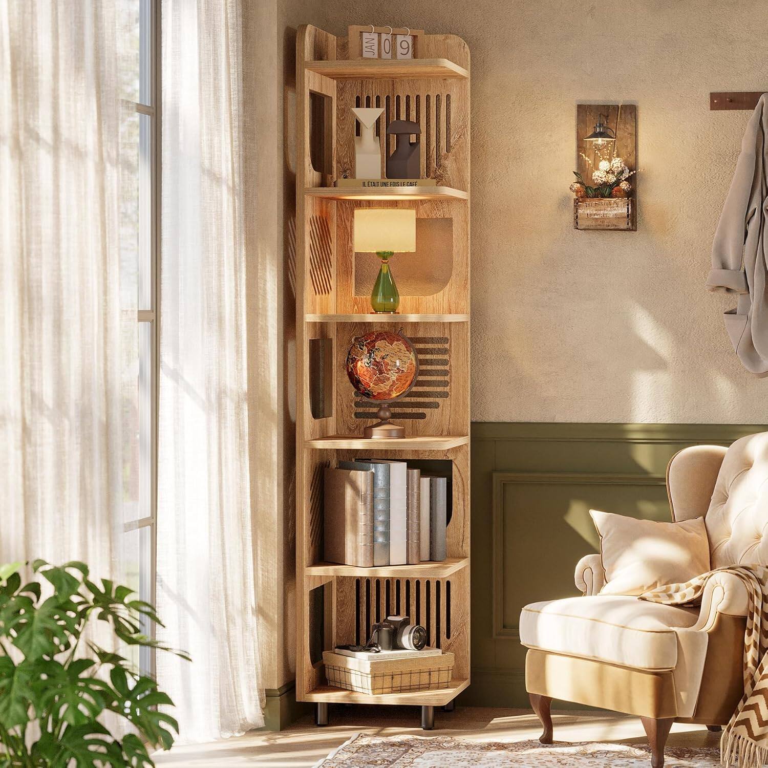 Tribesigns Corner Bookshelf with Engineered Wood Construction and Space ...