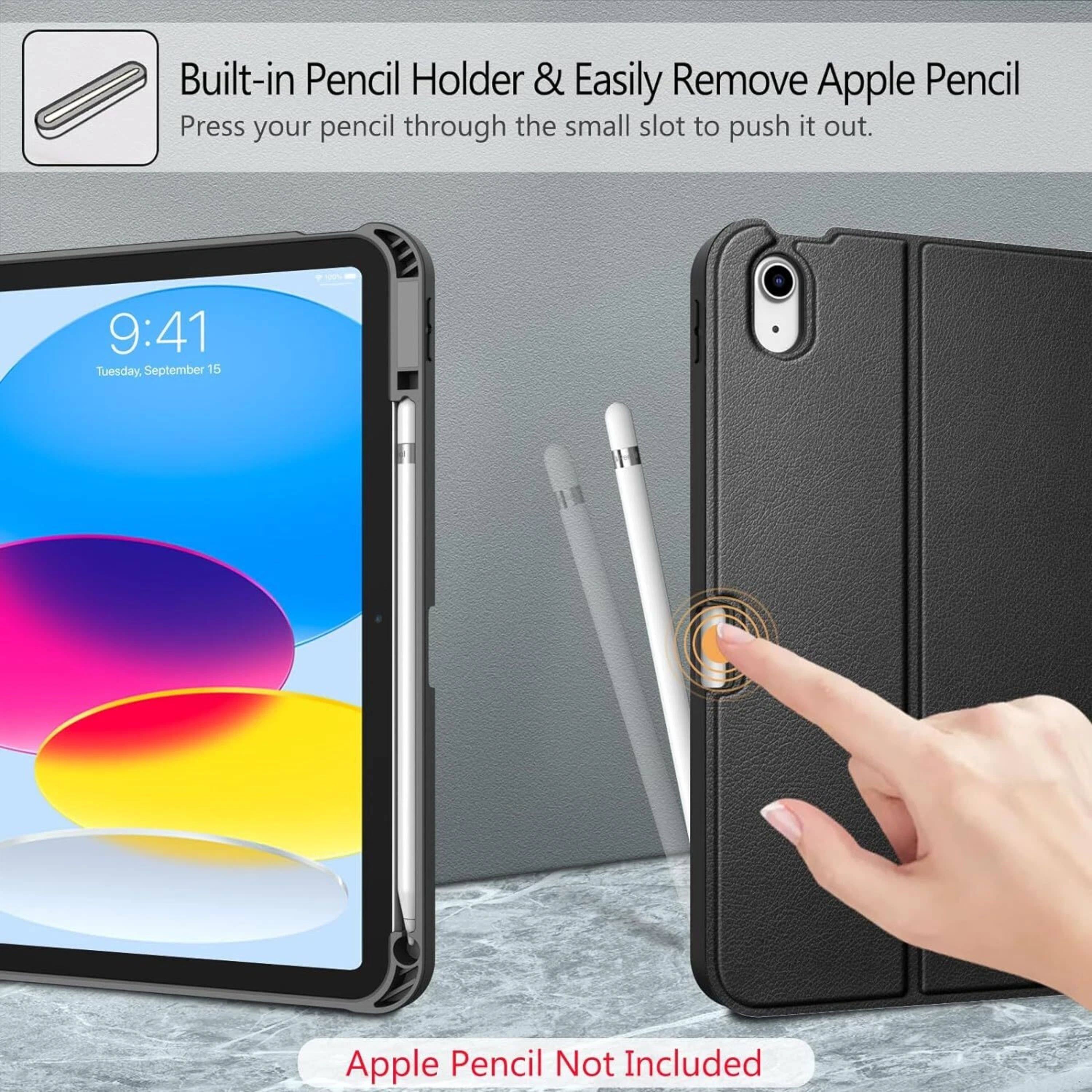 Built-in Pencil Holder & Easily Remove Apple Pencil  
Press your pencil through the small slot to push it out.  

9:41 Tuesday, September 15  

Apple Pencil Not Included