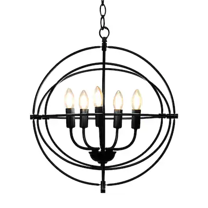 Front. SKONYON - Foldable Chandelier Light Fixture for Living Room and Dining Room Compatible with E12 Bulbs - Black.