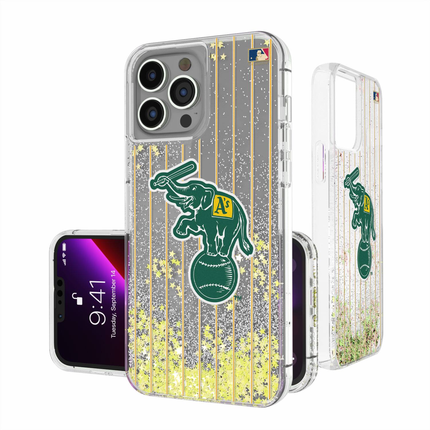 Keyscaper - MLB - Athletics 1988 Cooperstown Pinstripe iPhone Glitter Case - 16 - Multicolor