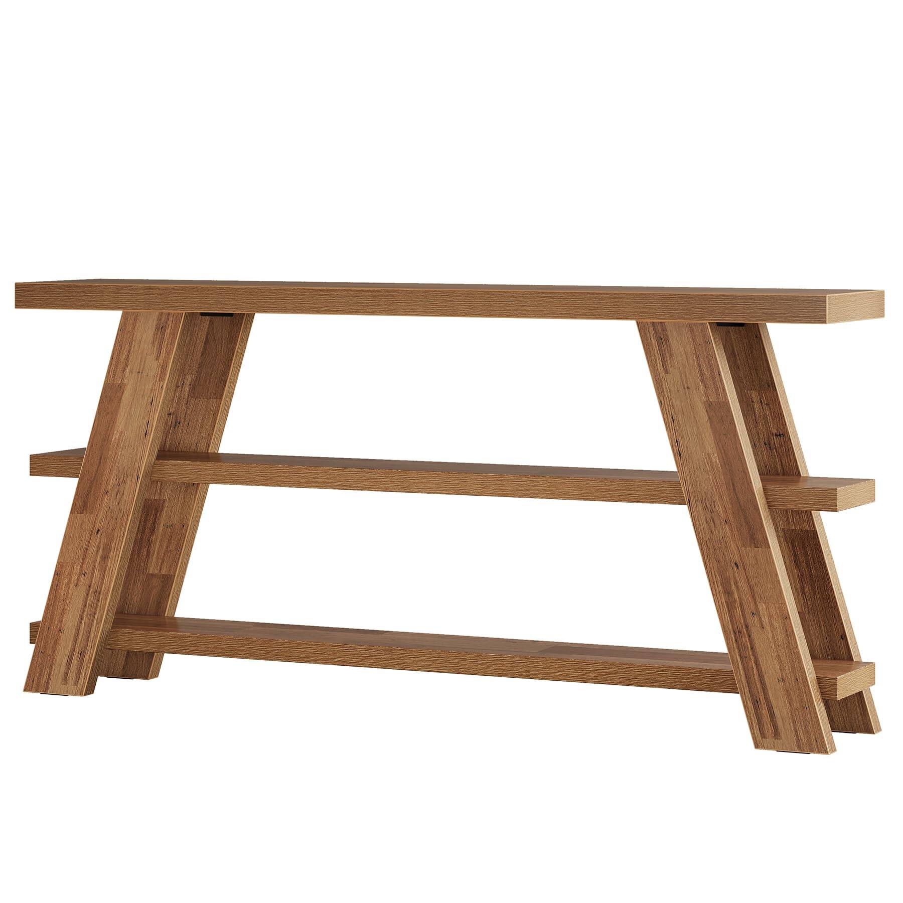 Alt View 5. Tribesigns - 70.9" Extra Long Console Table with Storage, 3-Tier Narrow Wooden Sofa Table Behind The Couch, Farmhouse Entry Foyer Tab - Brown.