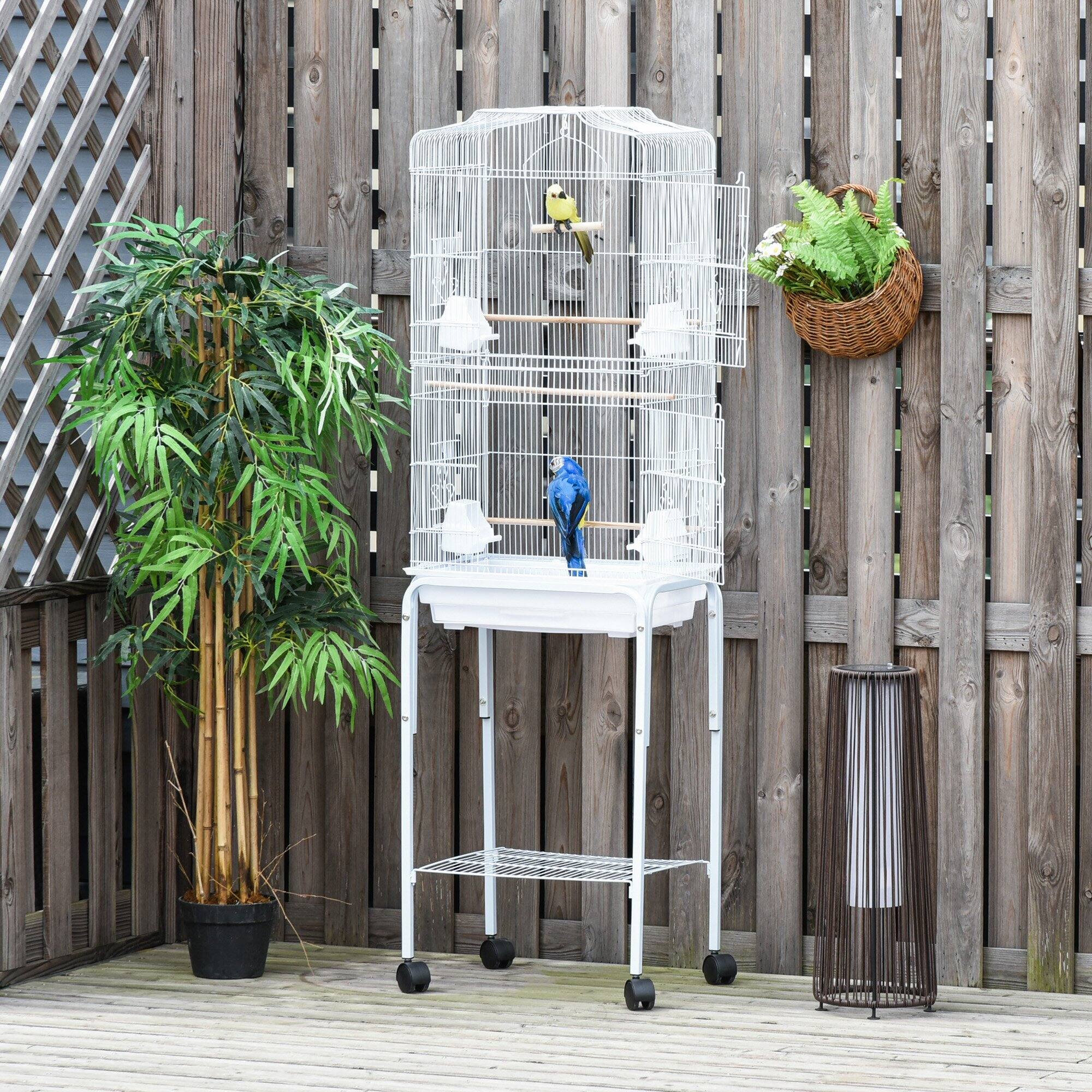 Alt View 5. Pawhut - 60" Metal Indoor Bird Cage Starter Kit with Detachable Rolling Stand, Storage Basket, and Accessories.