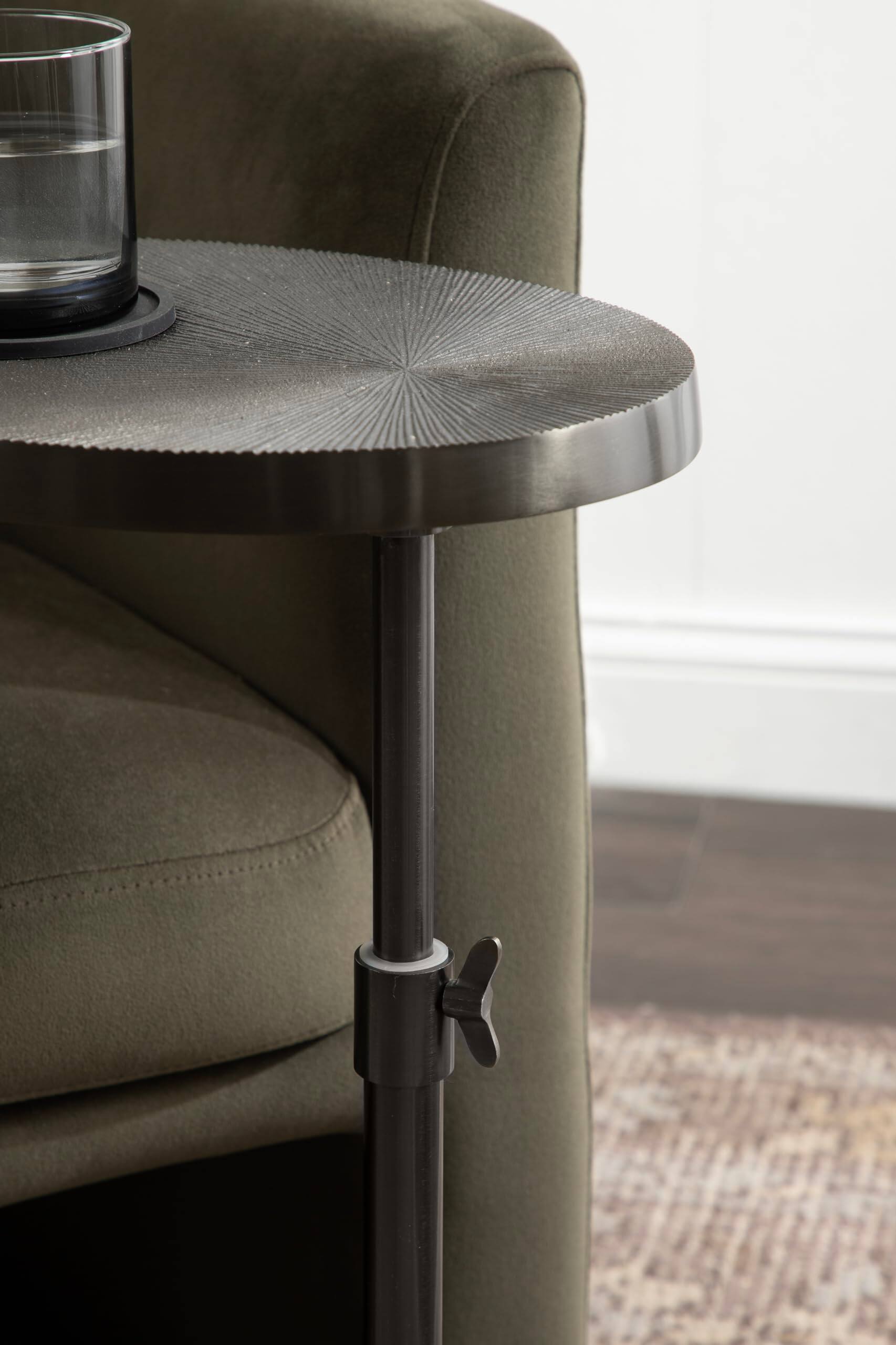 Alt View 3. Fabibe - Engles Traditional Adjustable-height Oval C-table 15 X 10 28 Gray Gunmetal Vintage Round Indoor Metal - Default.