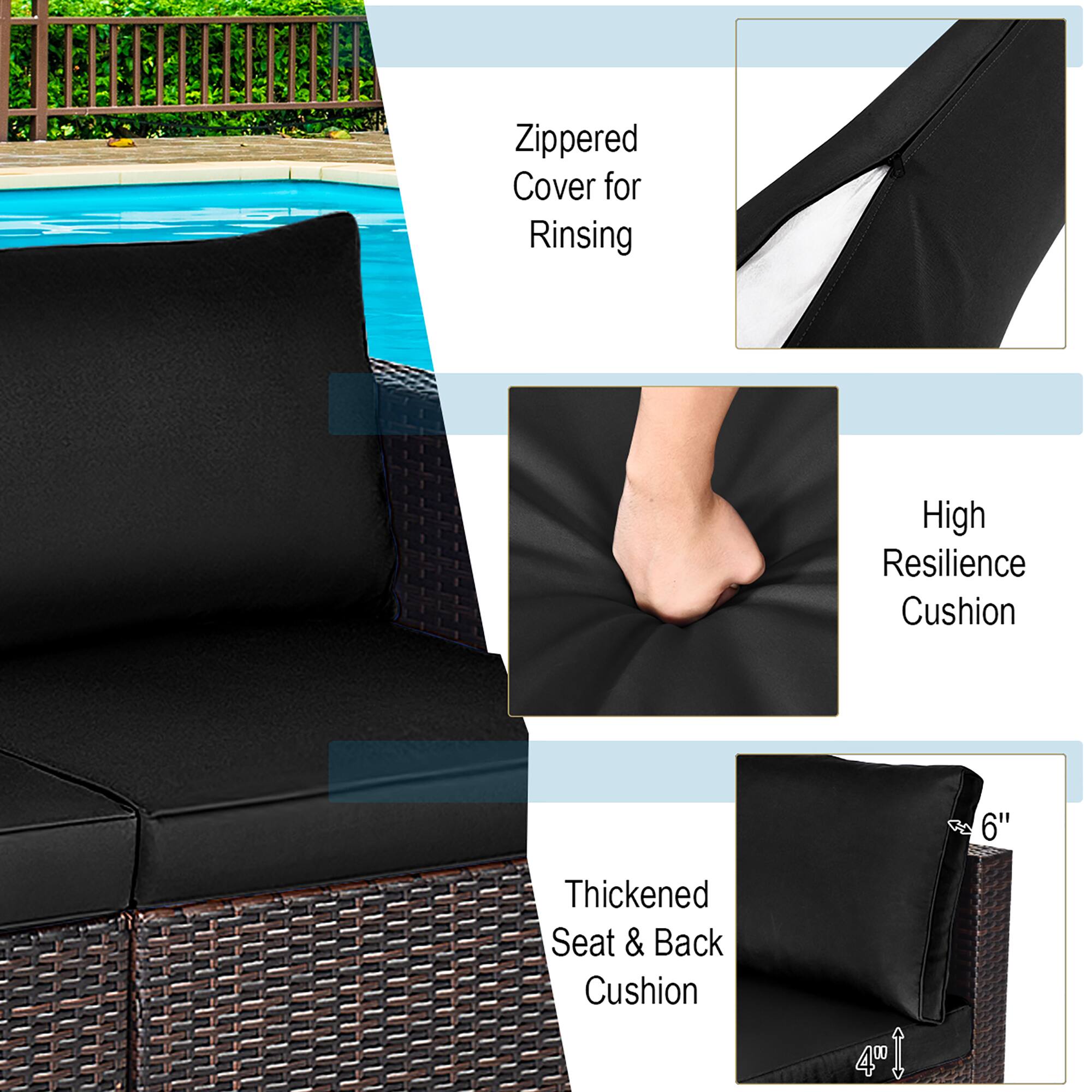 Zippered Cover for Rinsing  
High Resilience Cushion  
Thickened Seat & Back Cushion (6" thick)