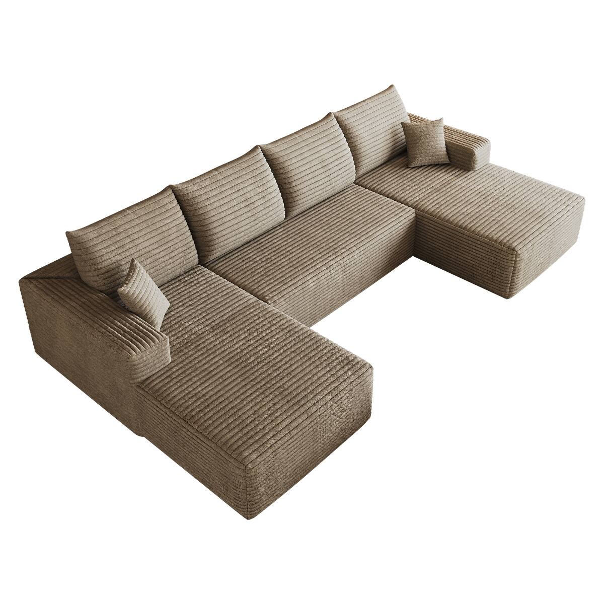 Alt View 3. Ropilly - Ropilly Cloud Sectional Sofa, U Shaped Deep Seat Couch in Camel Corduroy for Living Room - Camel.