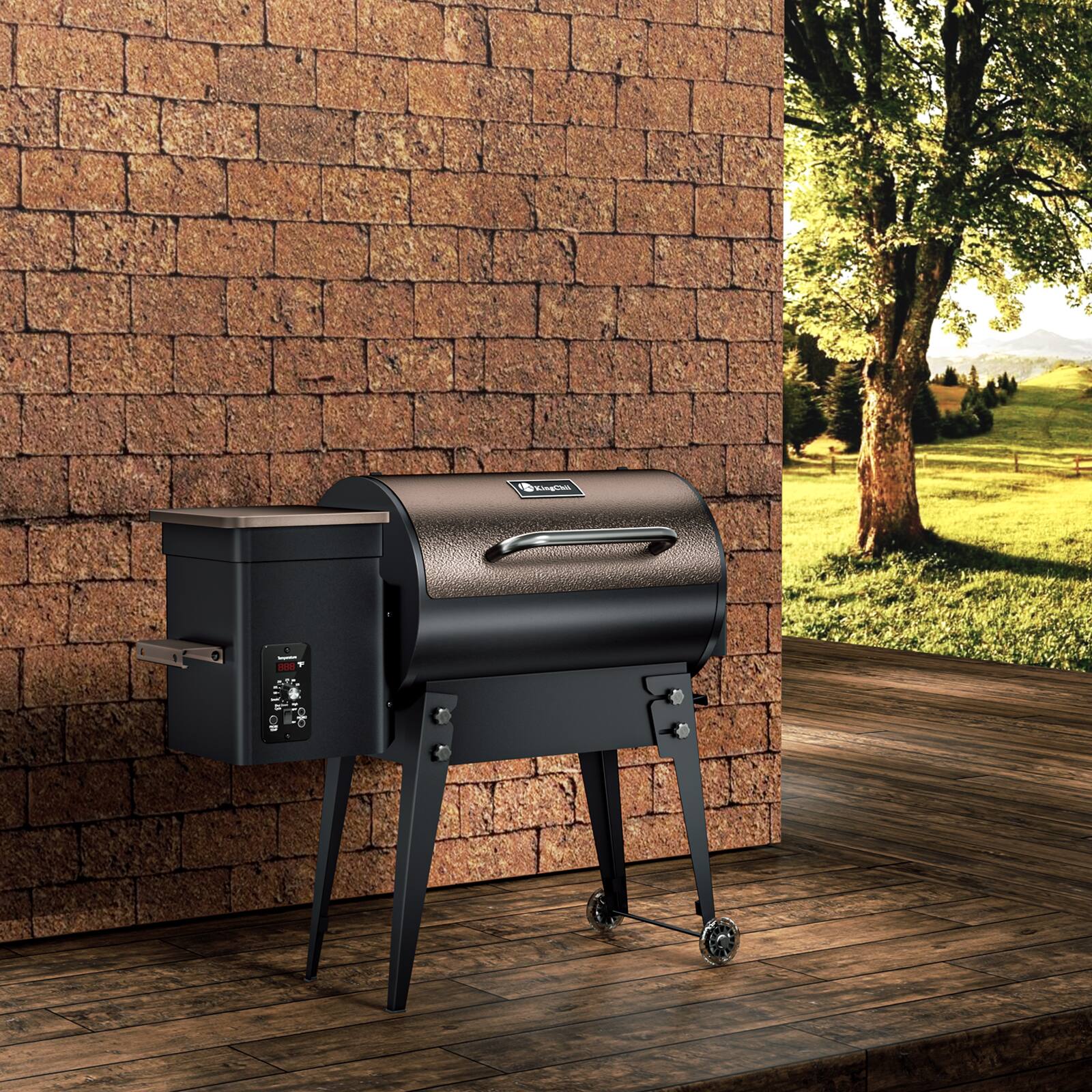Alt View 2. KingChii - 456 Sq. In. Wood Pellet Grill and Smoker with Automatic Temperature Control and Foldable Legs.