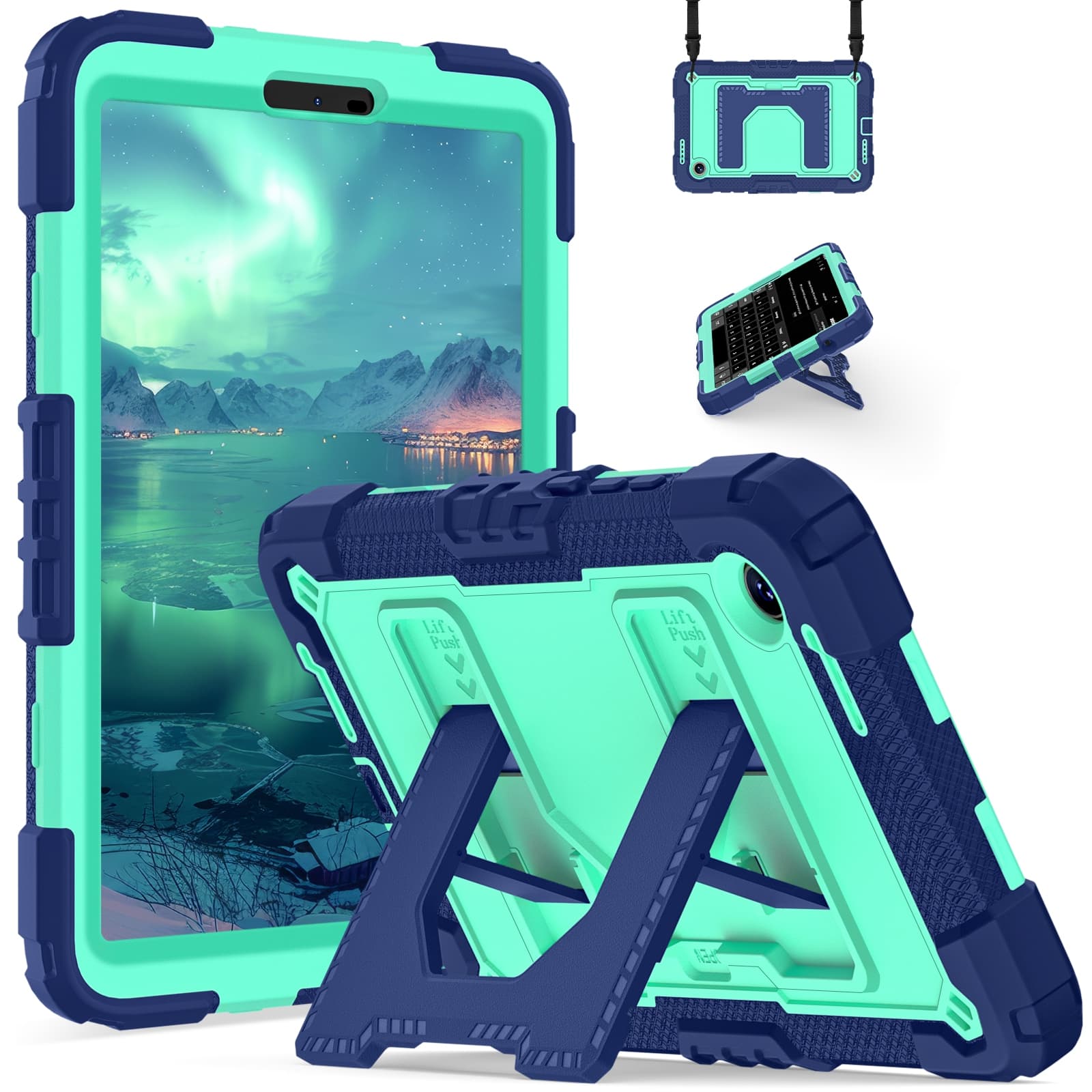UUCOVER - Case for Samsung Galaxy Tab A11 8.7-inch 2025 (SM-X130/X133/X135) Shockproof TPU+PC Stand Cover with Shoulder Strap - Navy+Green price history on PriceWatchPro