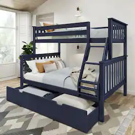 Plank+Beam - Classic Twin over Full Bunk Bed Bed + Underbed Storage, Blue - Blue