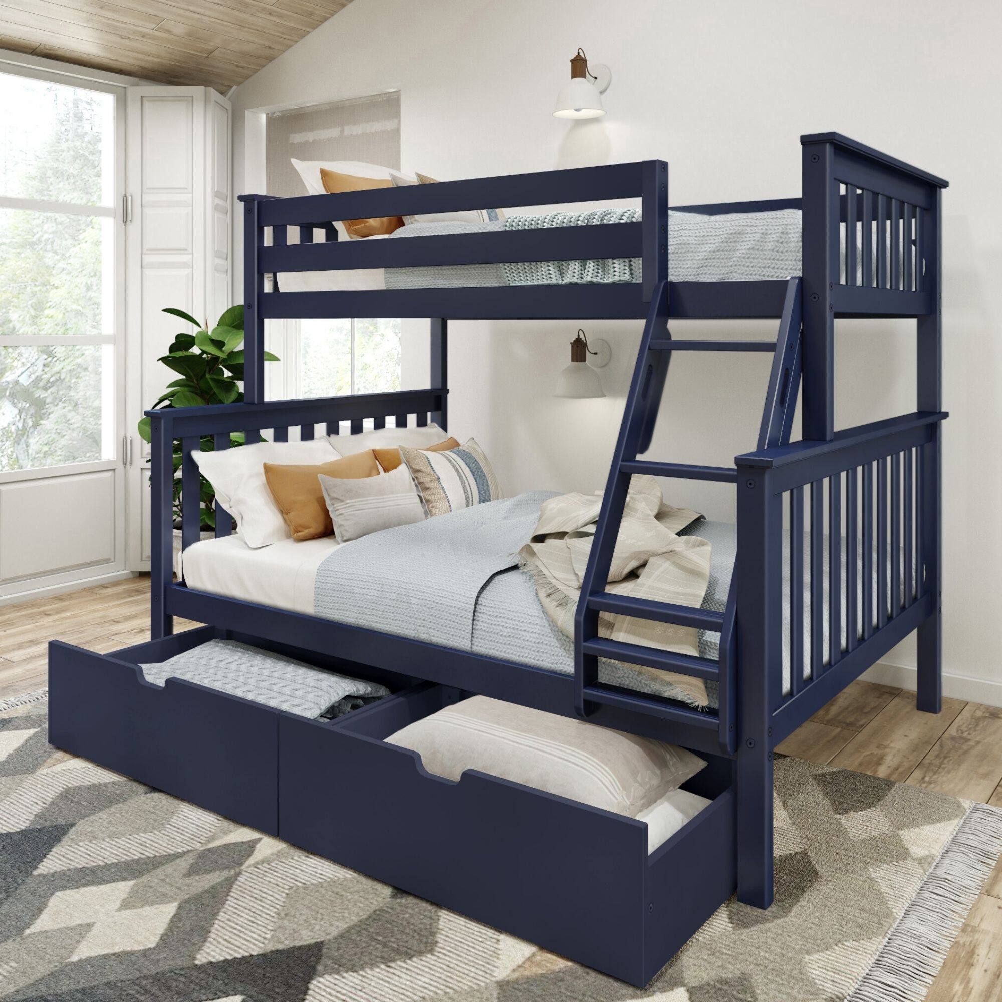 Front. Plank+Beam - Classic Twin over Full Bunk Bed Bed + Underbed Storage, Blue - Blue.
