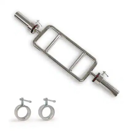 Front. Sunny Health & Fitness - Olympic Tricep Bar with Spin-Lock Ring Collars - Silver.