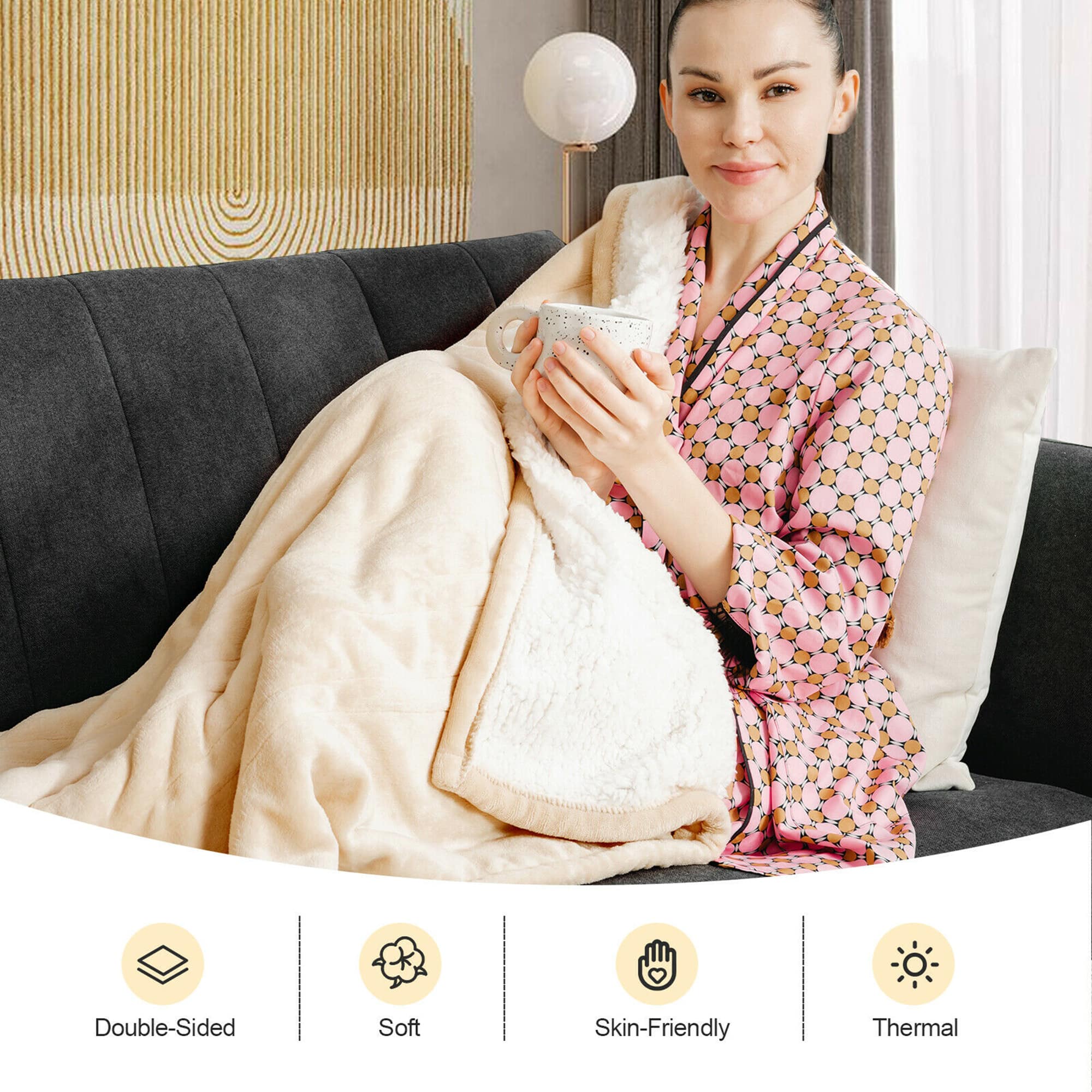 The text on the image reads: "Double-Sided Soft Skin-Friendly Thermal."