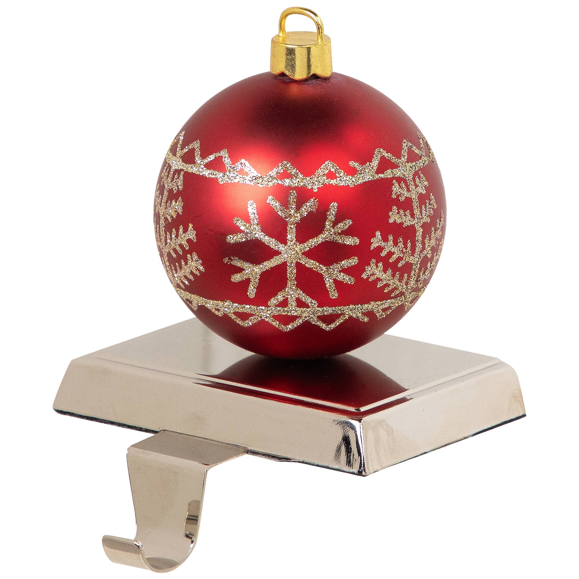 Alt View 3. Northlight - Glitter Snowflake Red Ball Ornament Christmas Stocking Holder - 5.5" - Red.