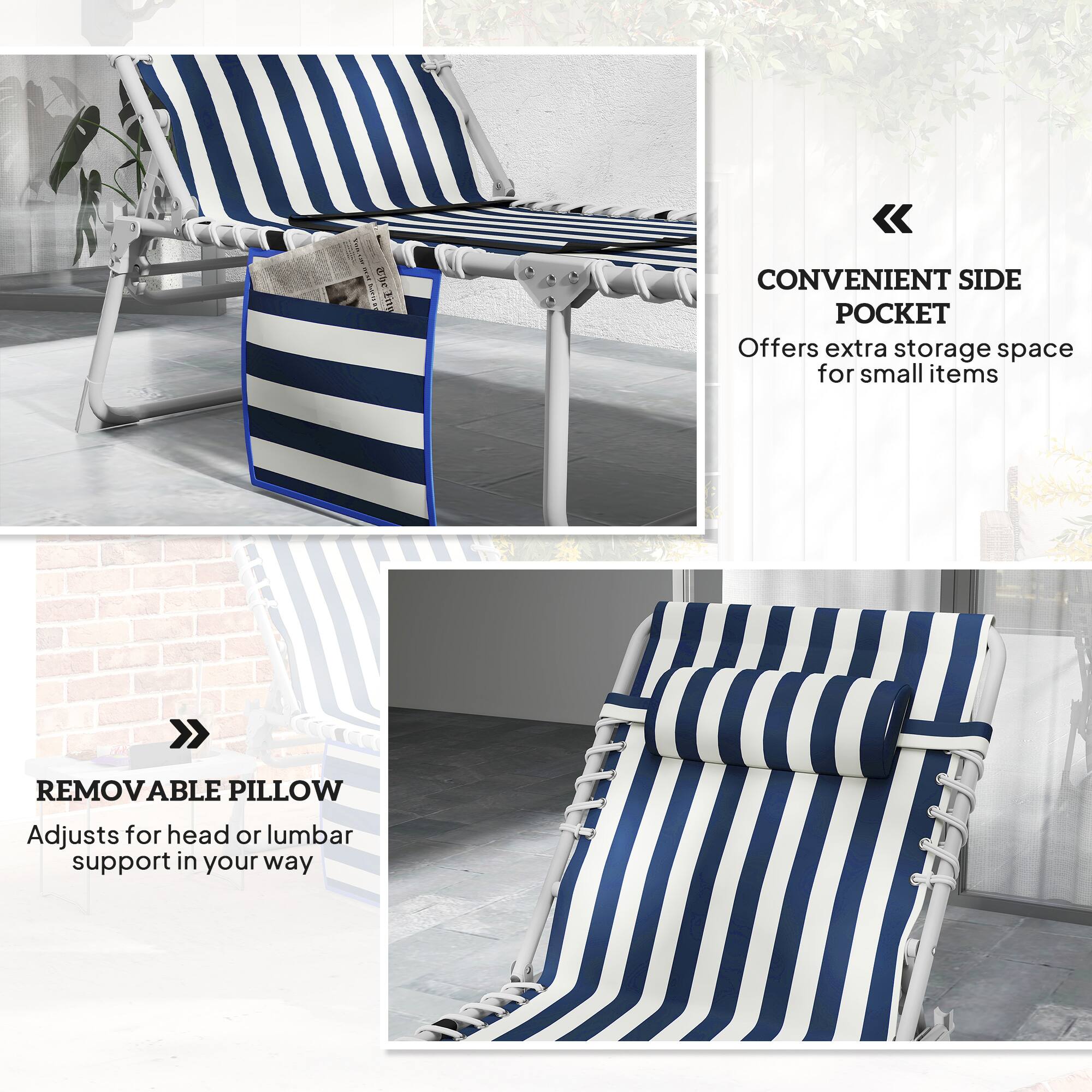 CONVENIENT SIDE POCKET  
Offers extra storage space for small items

REMOVABLE PILLOW  
Adjusts for head or lumbar support in your way