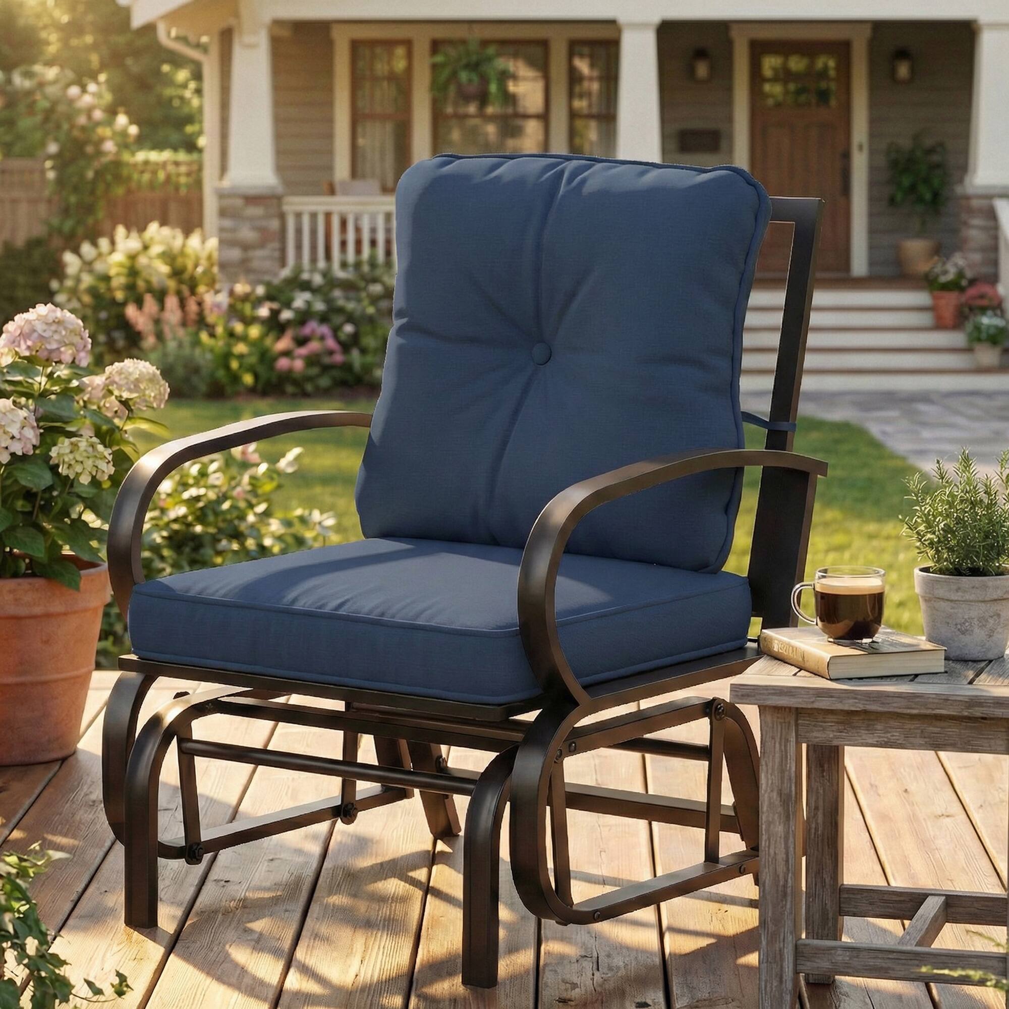 Alt View 1. Outsunny - Glider, Outdoor Glider Chair with Cushions, Steel Frame, Curved Armrests - Blue.