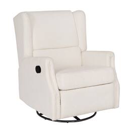 Emma + Oliver - Wingback Manual Rocking Glider Recliner Chair with 360° Swivel - Off-White Boucle