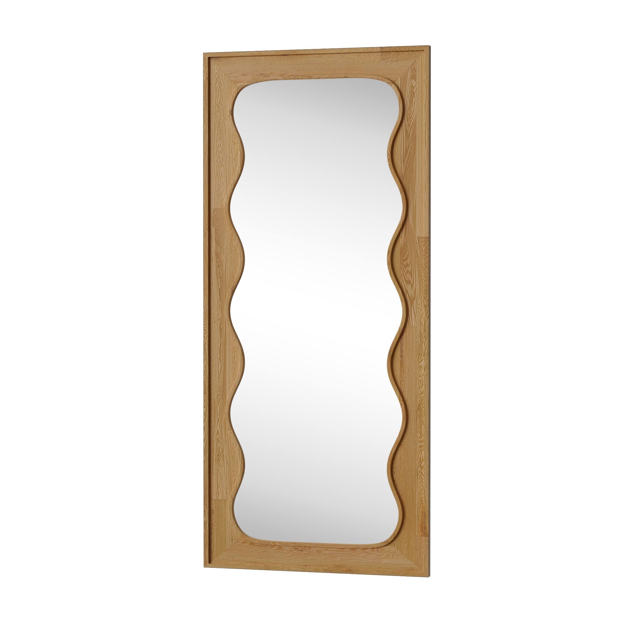 Angle. PexFix - 71"x31" Full Length Mirror with Wavy Wood Frame Natural Oak Floor Mirror Wall-Mounted Modern Farmhouse Decor Mirror - Natural.