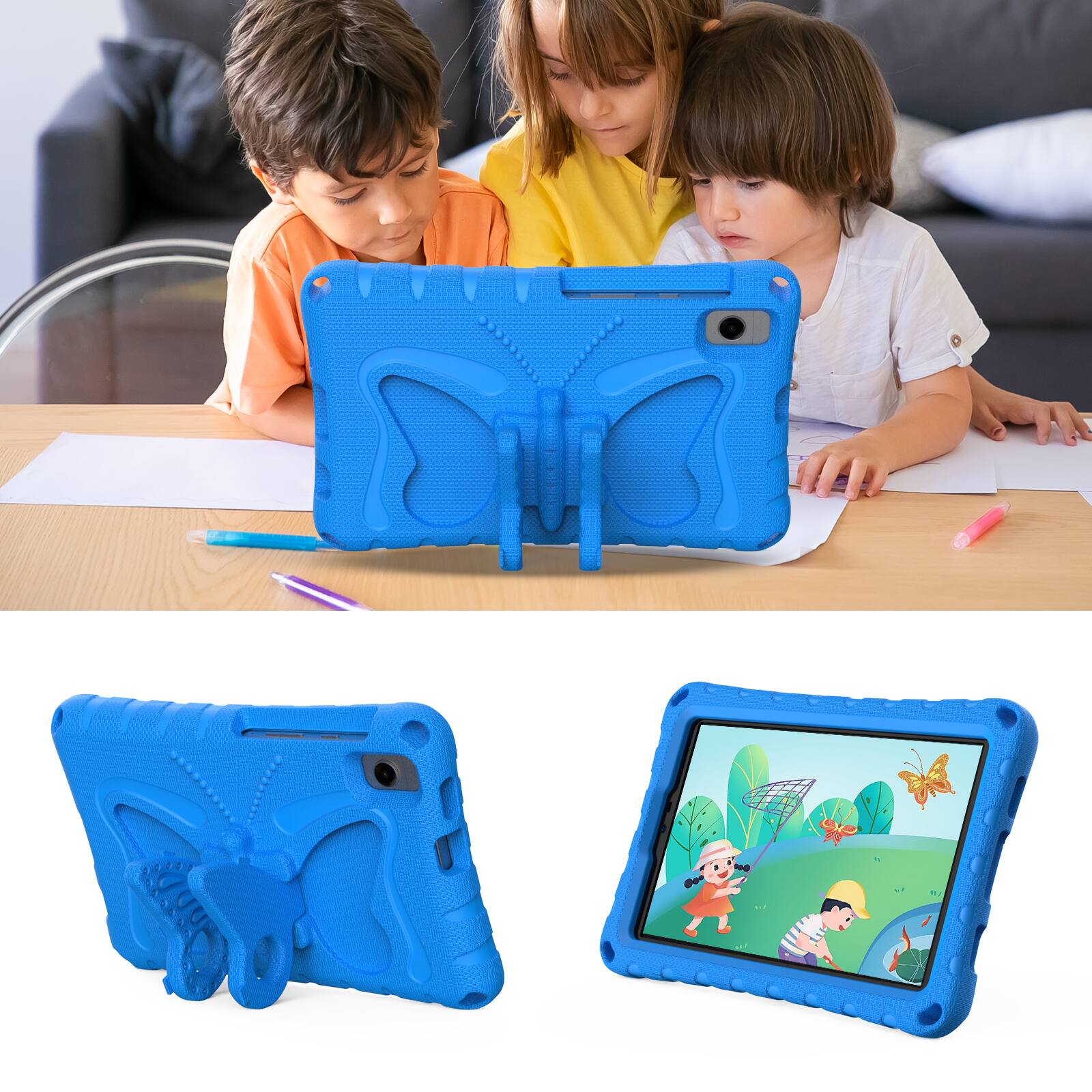 Alt View 2. Dteck - Kids Case for Samsung Galaxy Tab A9 & Tab A11 & Lenovo Tab One 8.7"2025 (TB305FU),Shockproof EVA Stand Cover+Strap - Blue.