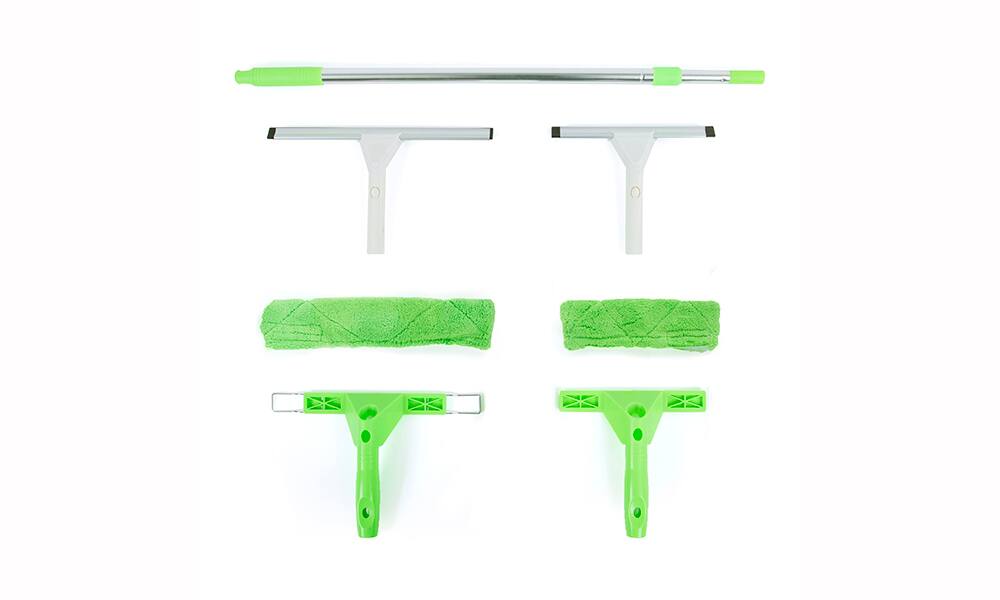 Back. Kitchen + Home - Super Squeegee Window Washer- 7 Piece Extendable Squeegee Set - green.