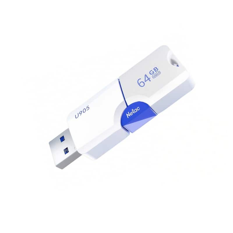Netac - U905 64GB USB 3.2 Gen 1 Flash Drive with Sliding Design, Up to 130MB/s Read Speed - White