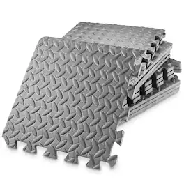 Philosophy Gym - Exercise Flooring Mats - Foam Rubber Interlocking Puzzle Floor Tiles - Gray