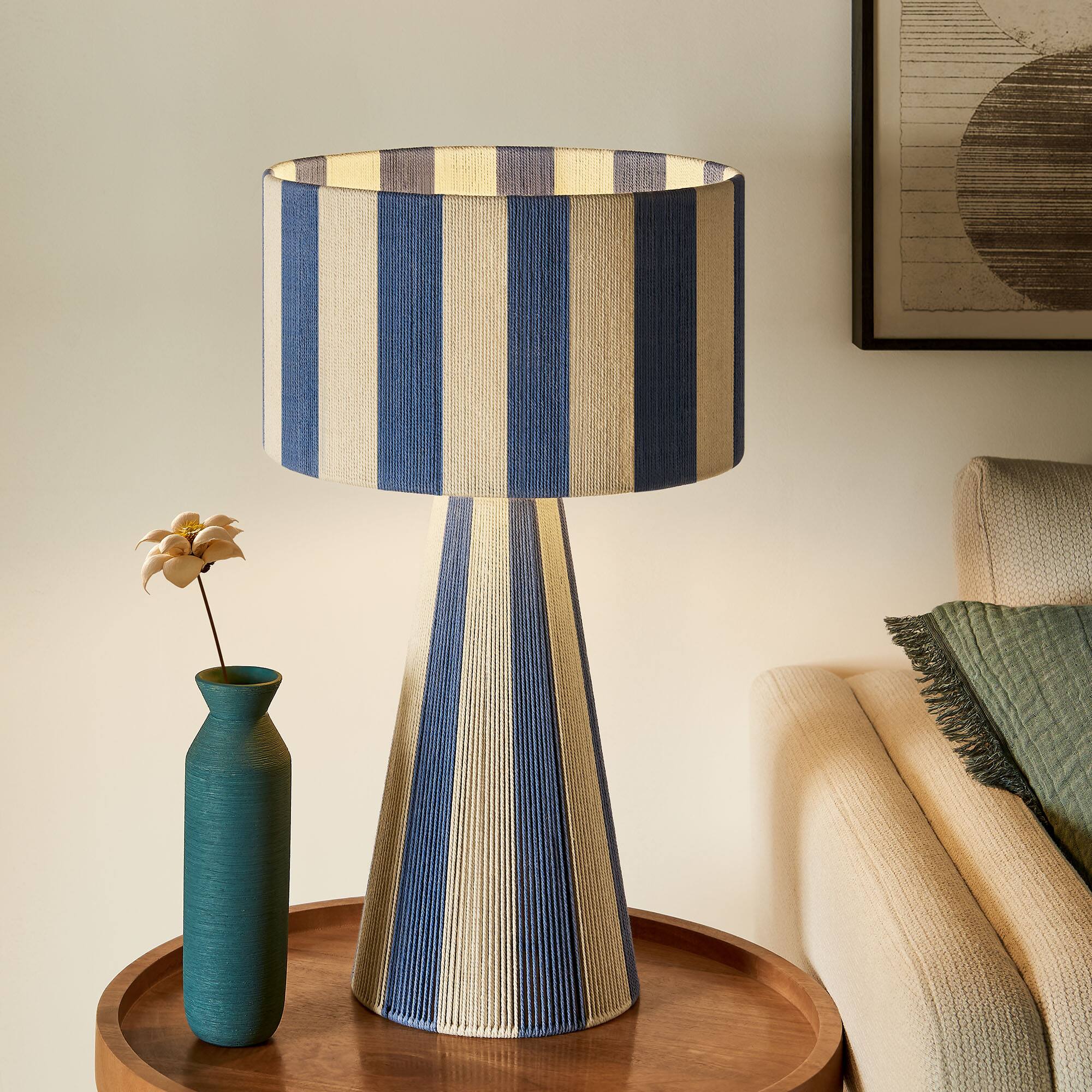 Alt View 1. Modway - Renae Handwoven Cotton Thread Striped Table Lamp by Modway - Capri Blue.
