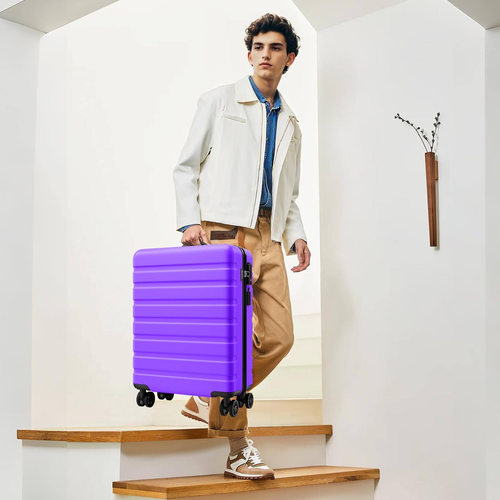 Left. Brick Attic - 28 Inch Suitcase Hardside PC ABS Lightweight USB Luggage with Wheels TSA Lock Checked-Large - Violet.